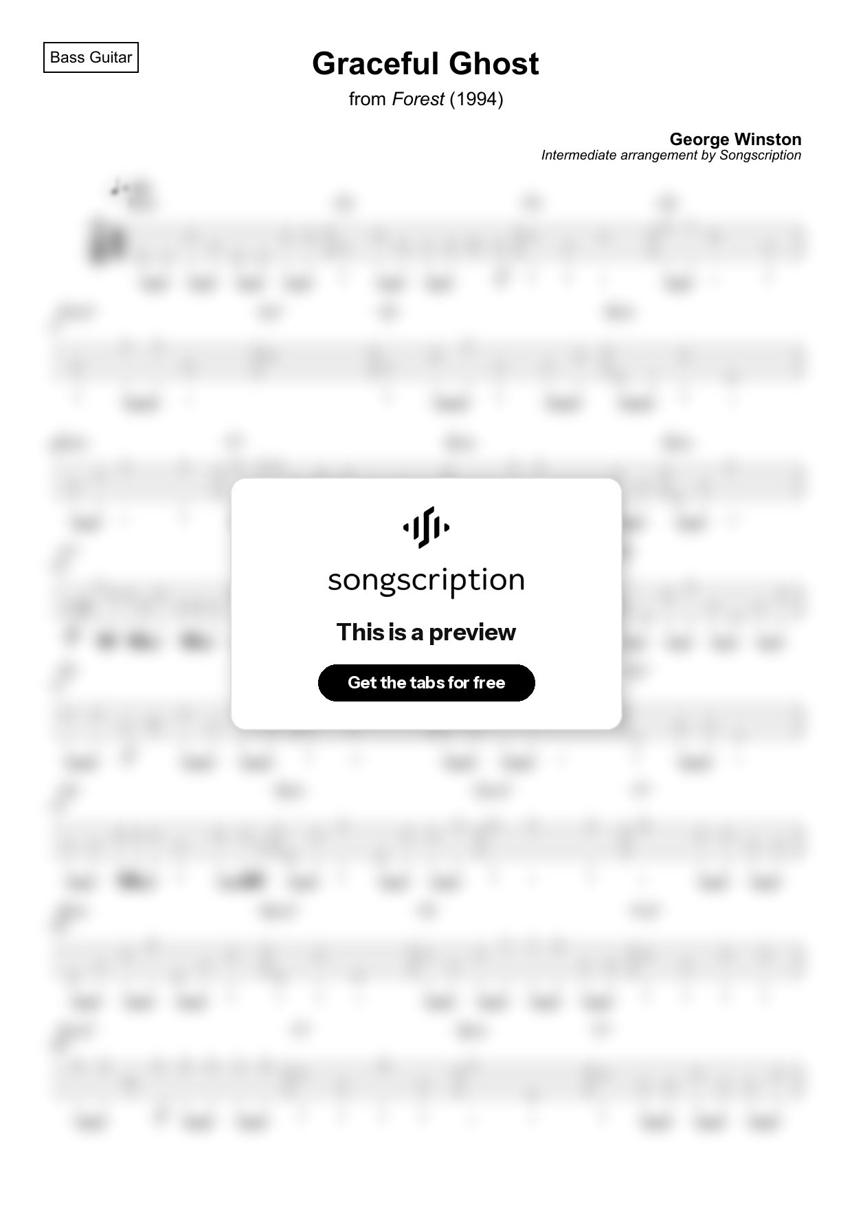 Intermediate Bass Guitar Tabs for "Graceful Ghost" by George Winston