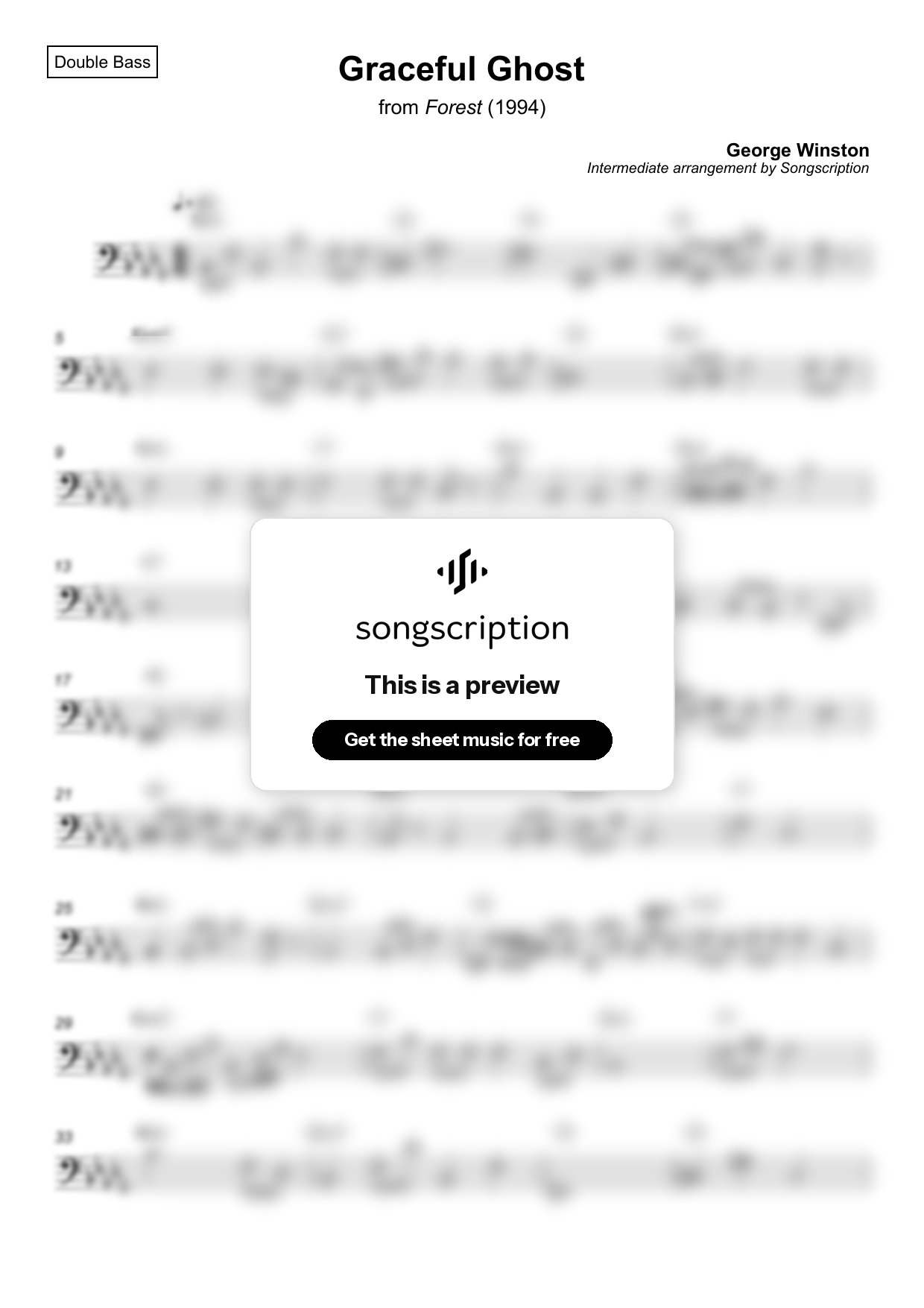 Intermediate Double Bass Sheet Music for "Graceful Ghost" by George Winston