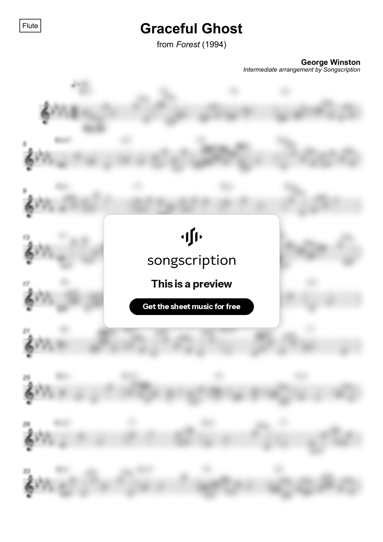 Intermediate Flute Sheet Music for "Graceful Ghost" by George Winston