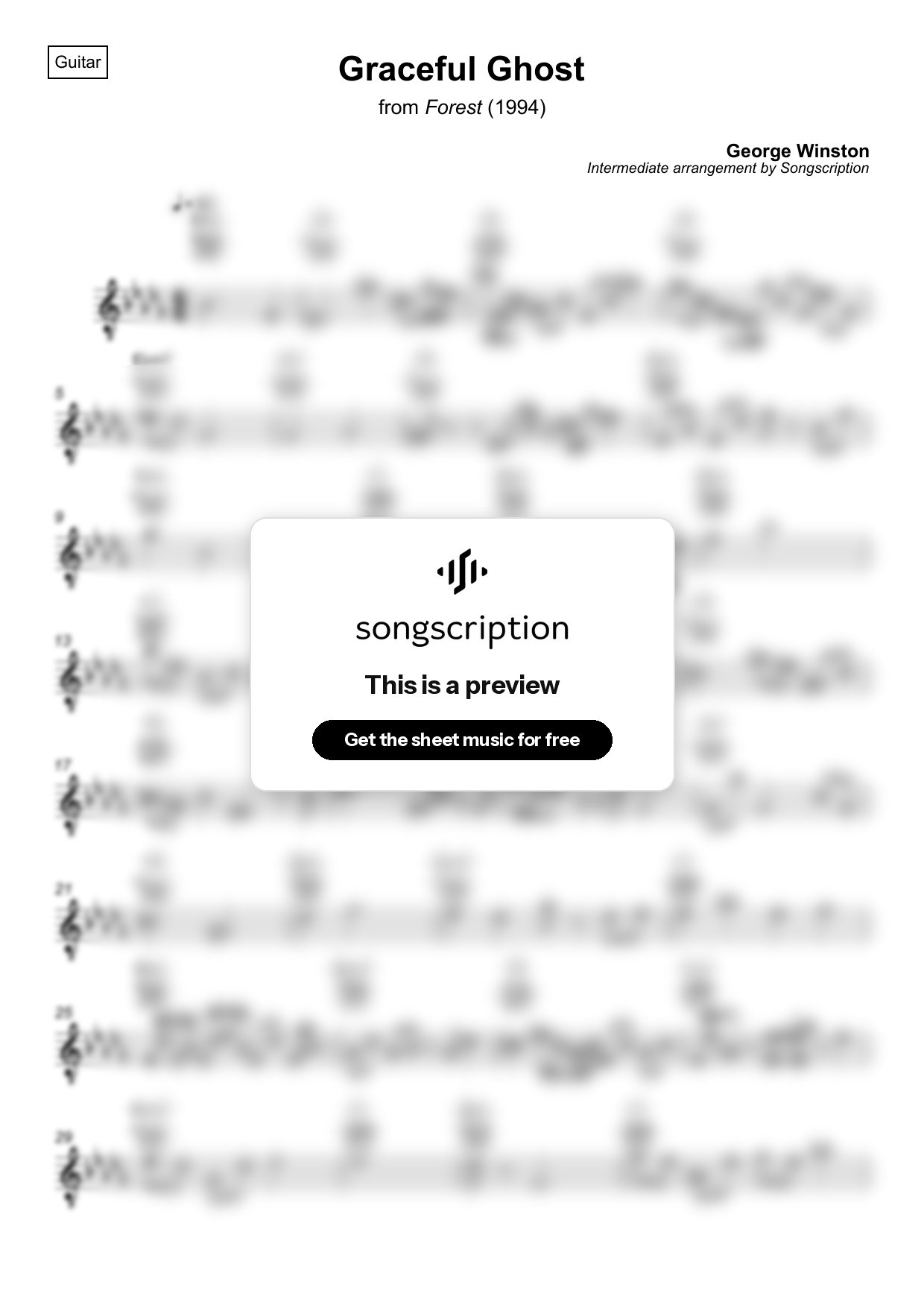 Intermediate Acoustic Guitar Sheet Music for "Graceful Ghost" by George Winston