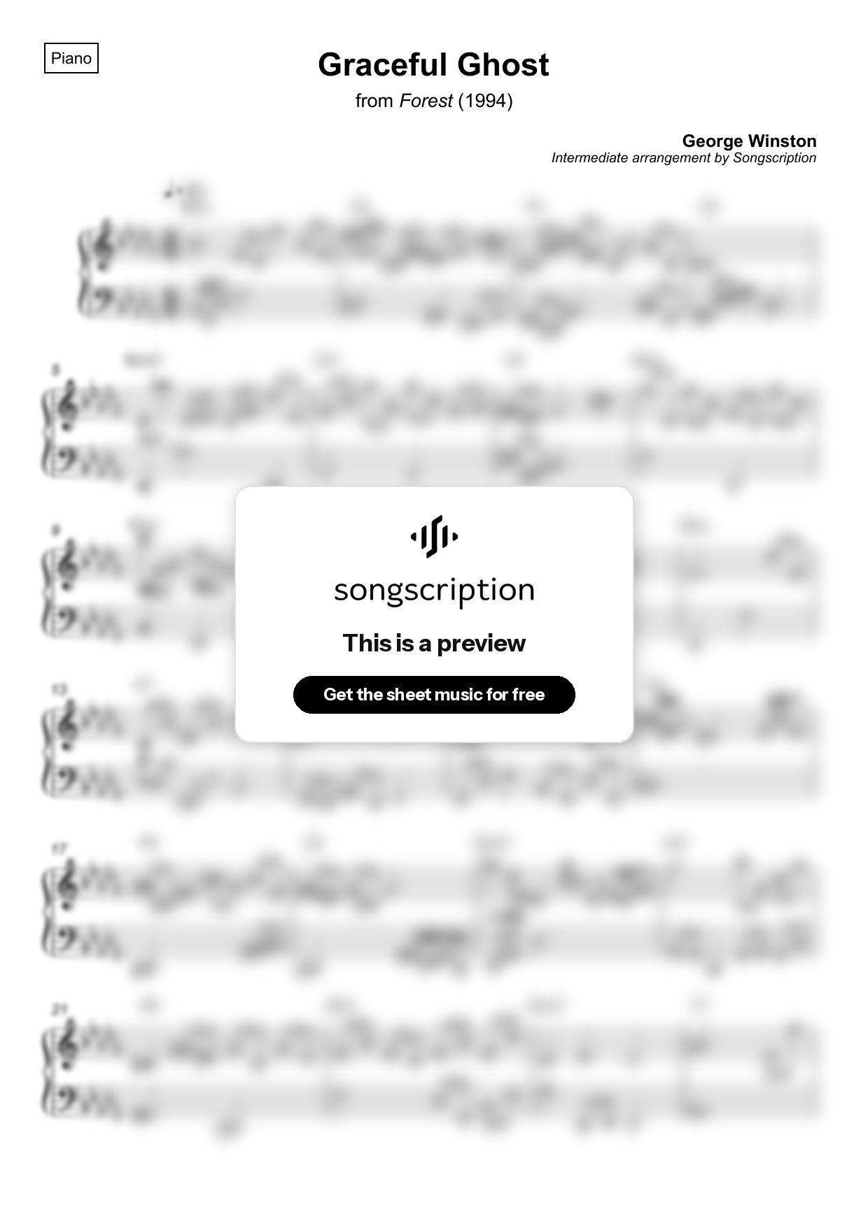 Intermediate Piano Sheet Music for "Graceful Ghost" by George Winston