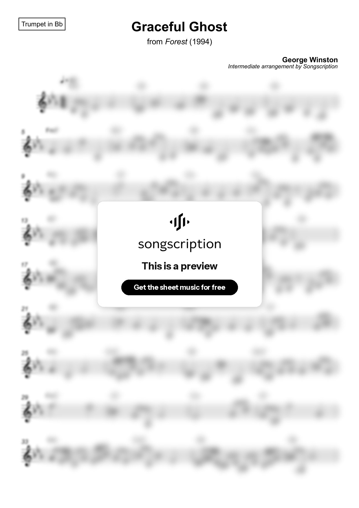 Intermediate Trumpet Sheet Music for "Graceful Ghost" by George Winston
