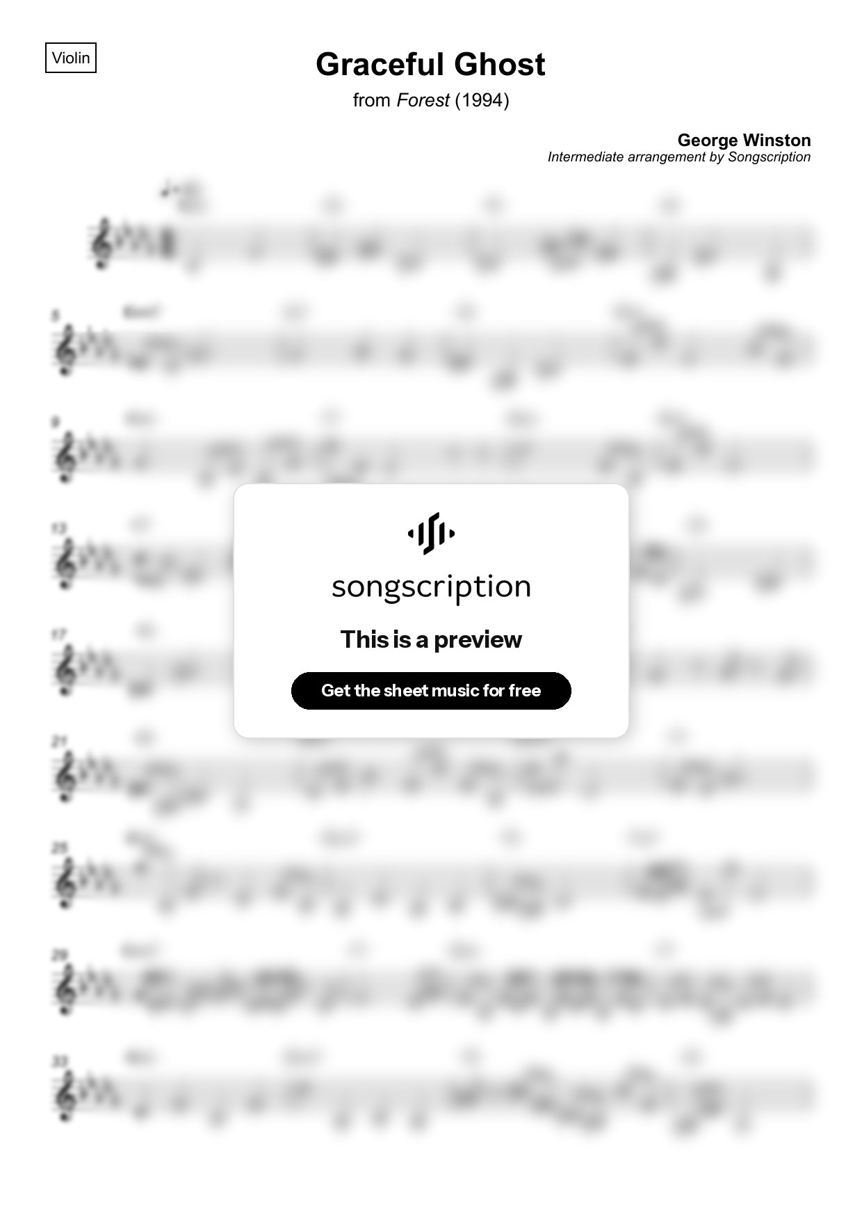 Intermediate Violin Sheet Music for "Graceful Ghost" by George Winston