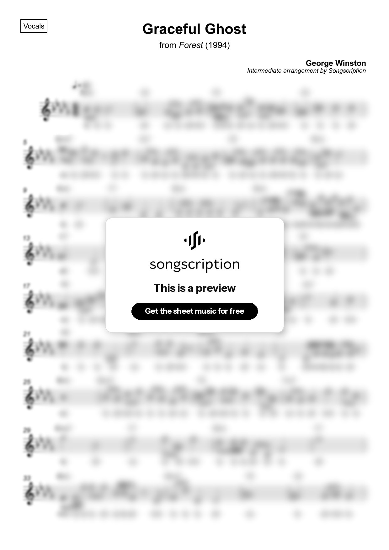 Intermediate Vocals Sheet Music for "Graceful Ghost" by George Winston