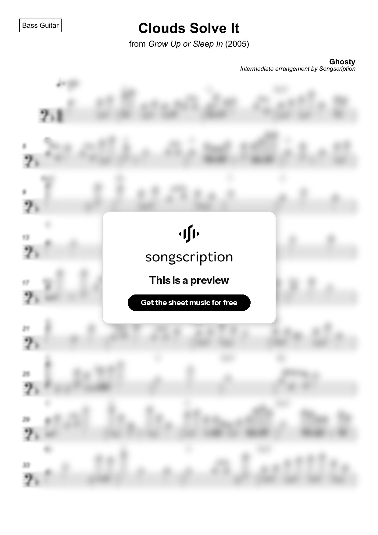 Intermediate Bass Guitar Sheet Music for "Clouds Solve It" by Ghosty
