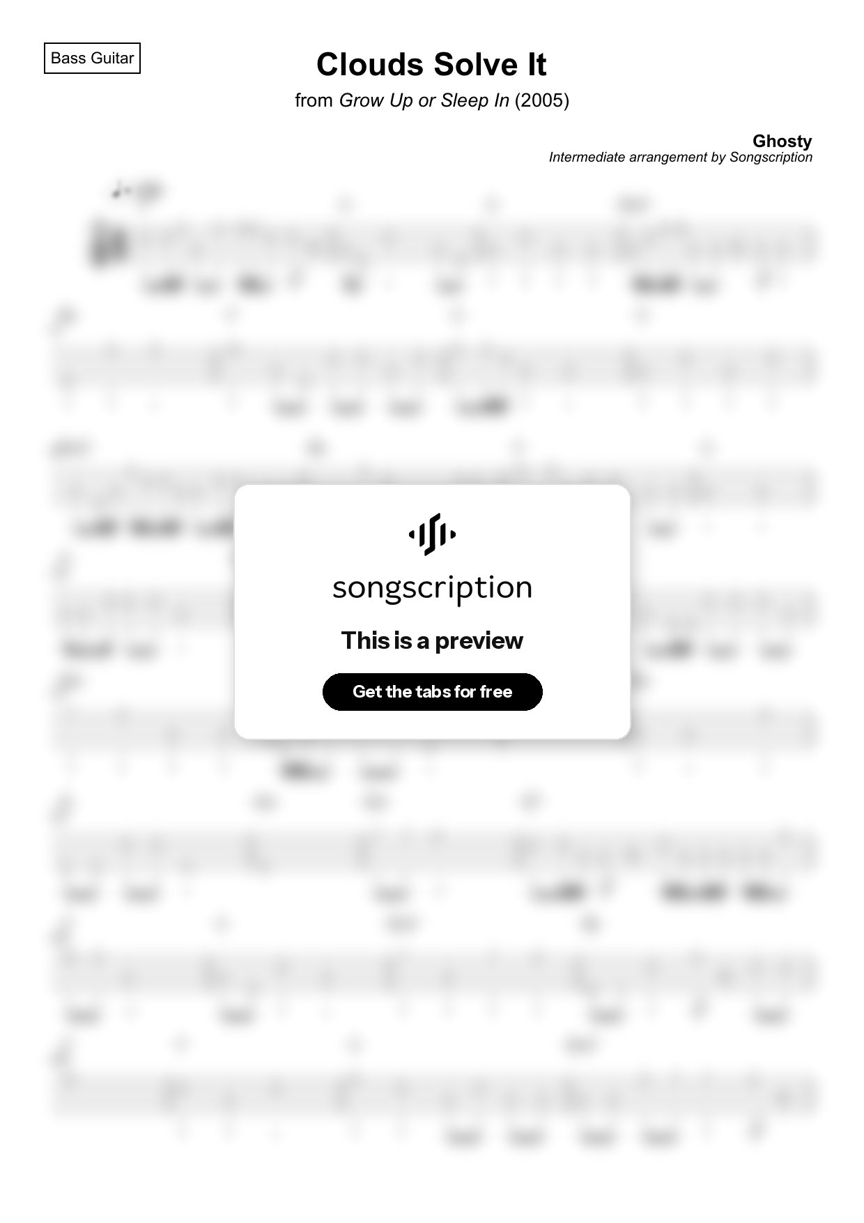 Intermediate Bass Guitar Tabs for "Clouds Solve It" by Ghosty