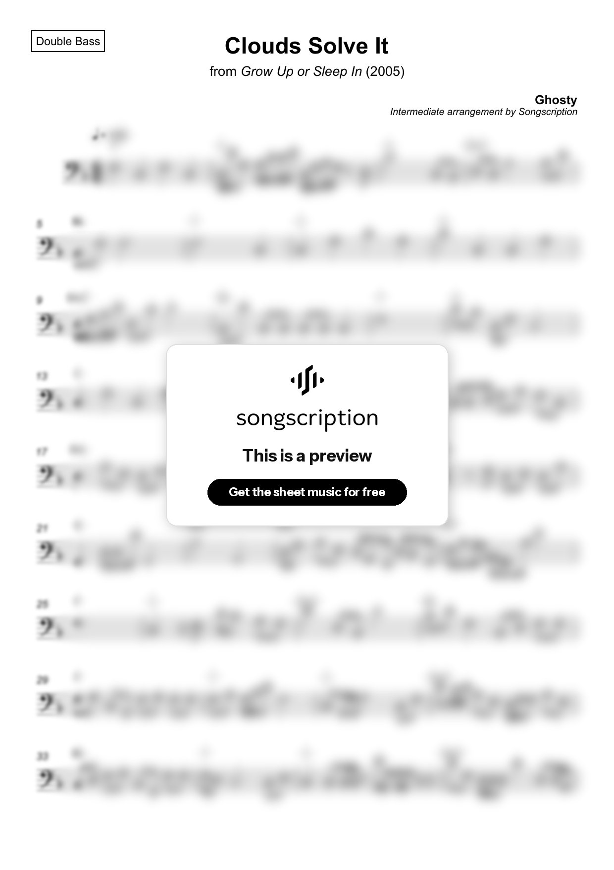 Intermediate Double Bass Sheet Music for "Clouds Solve It" by Ghosty