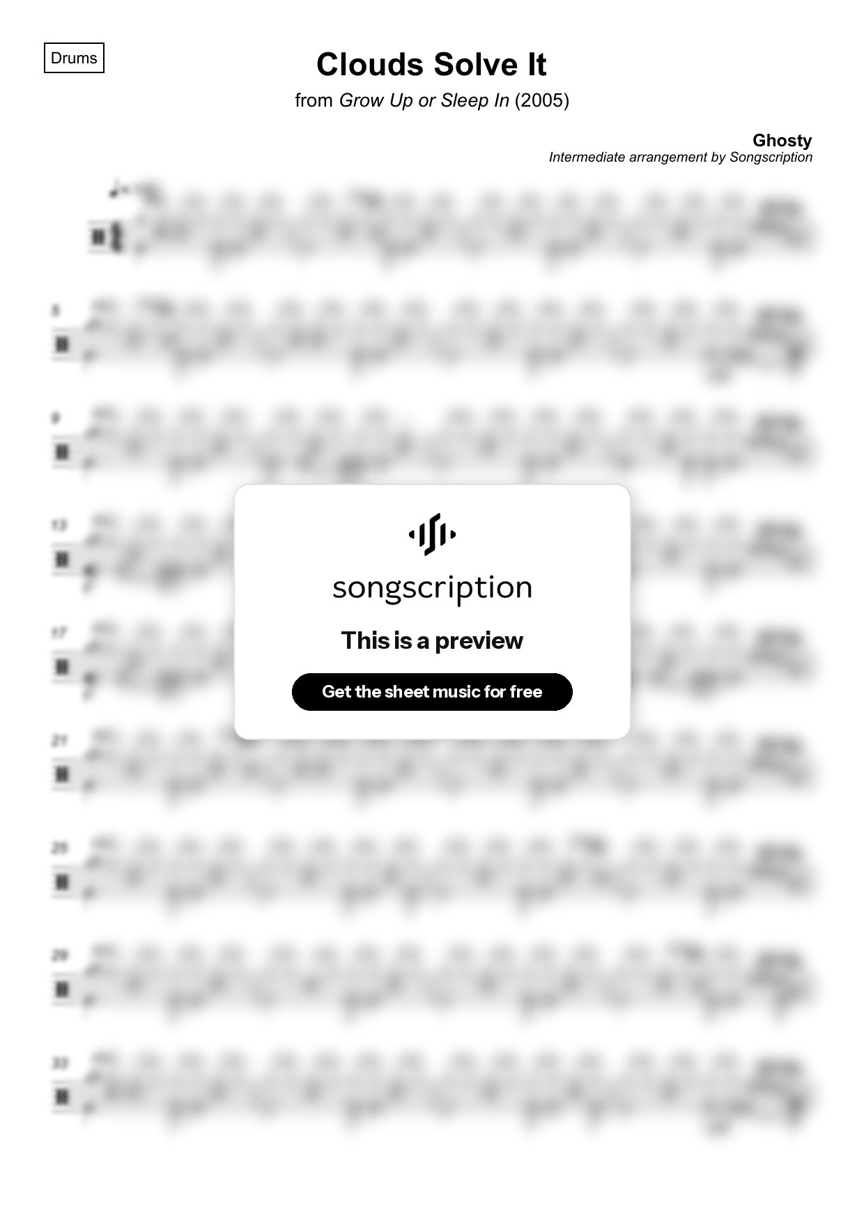 Intermediate Drums Sheet Music for "Clouds Solve It" by Ghosty