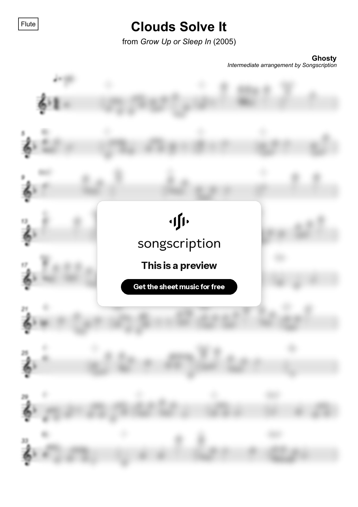 Intermediate Flute Sheet Music for "Clouds Solve It" by Ghosty