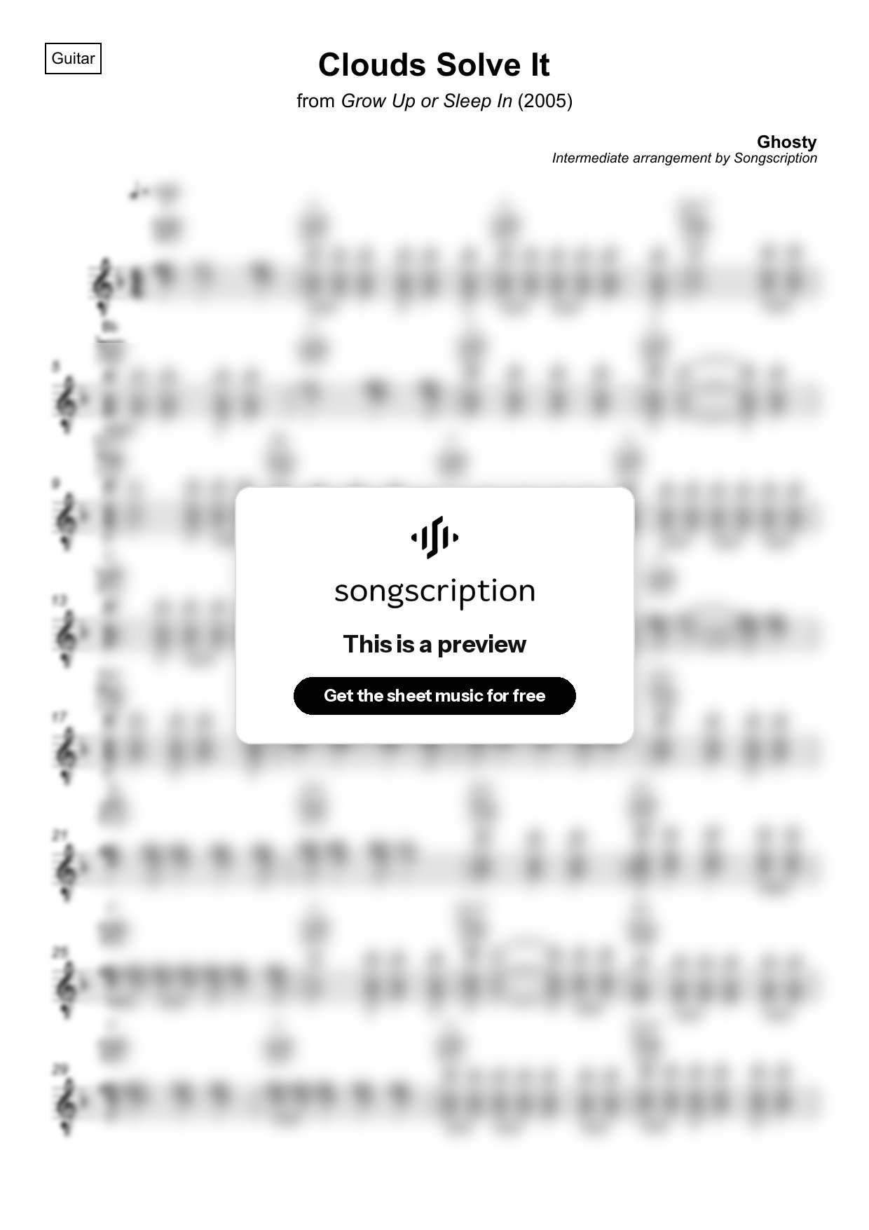 Intermediate Acoustic Guitar Sheet Music for "Clouds Solve It" by Ghosty