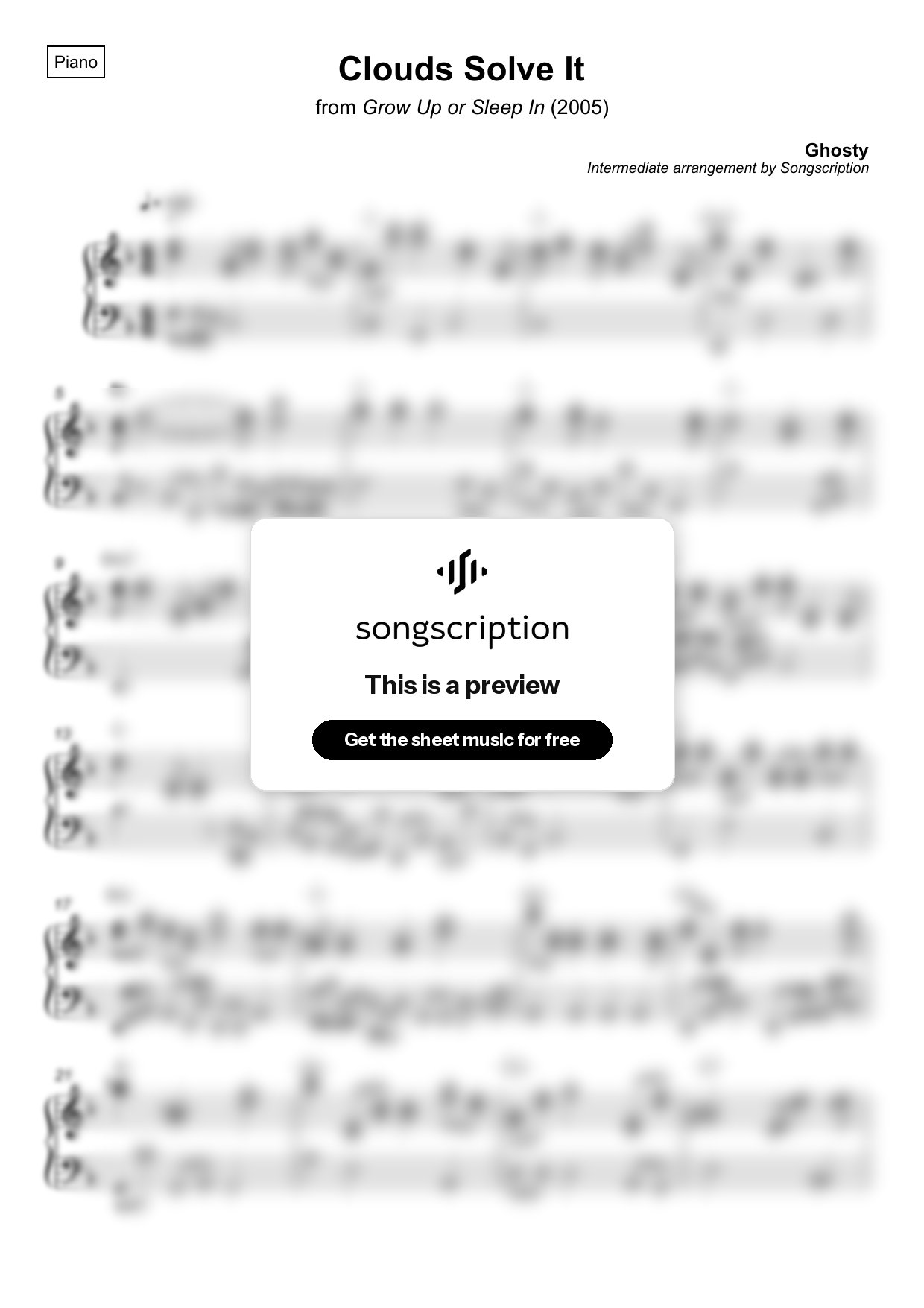 Intermediate Piano Sheet Music for "Clouds Solve It" by Ghosty