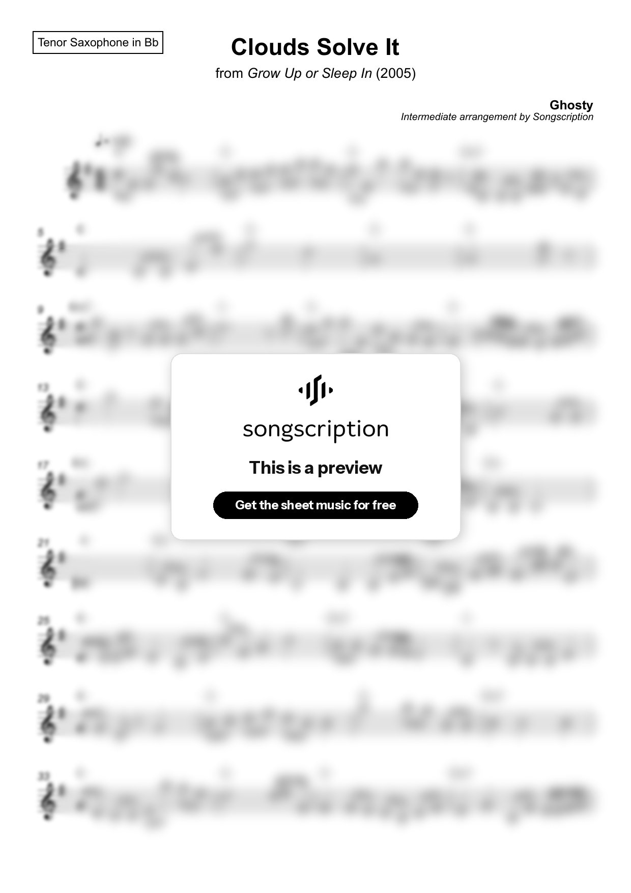 Intermediate Tenor Sax Sheet Music for "Clouds Solve It" by Ghosty