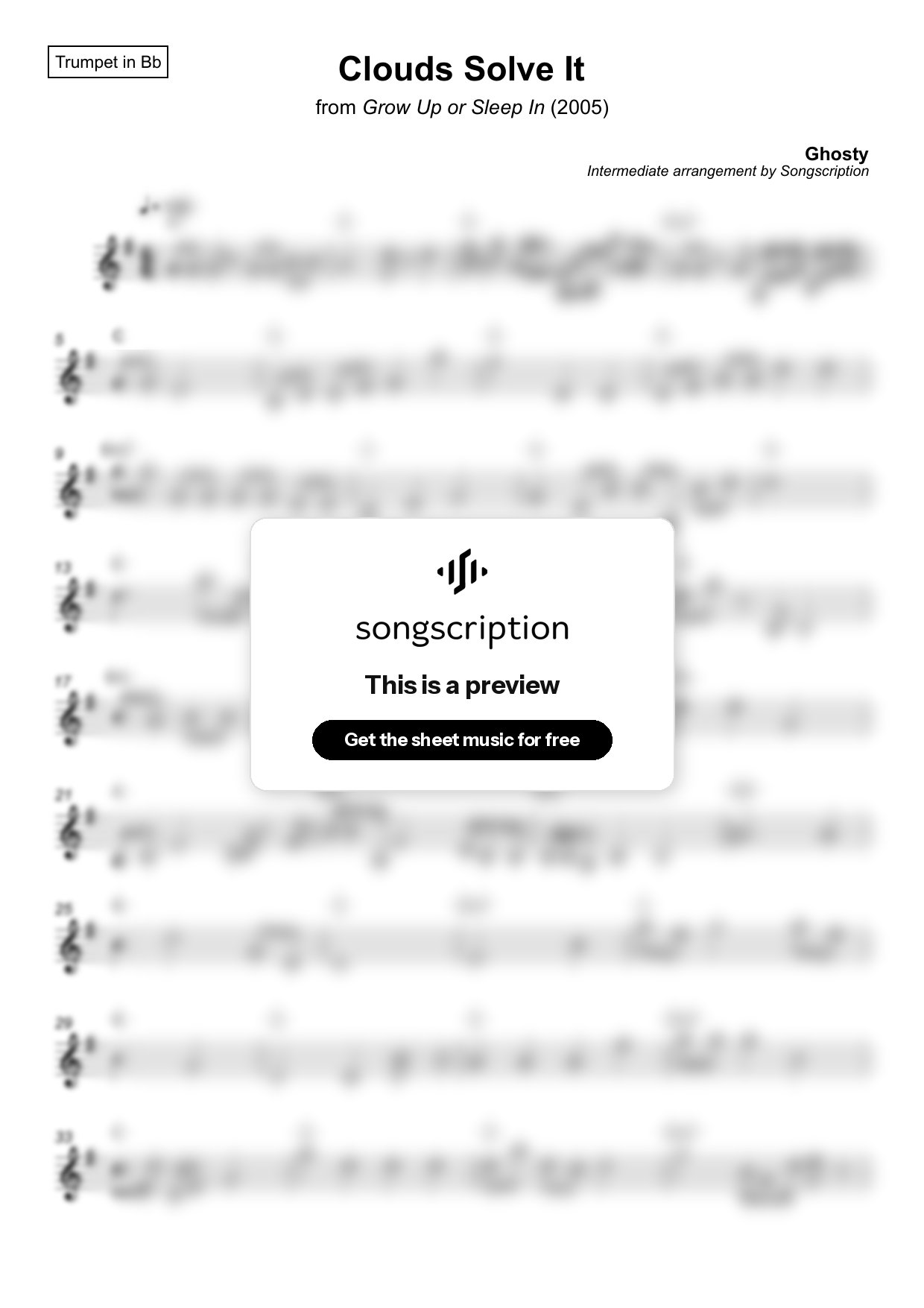 Intermediate Trumpet Sheet Music for "Clouds Solve It" by Ghosty