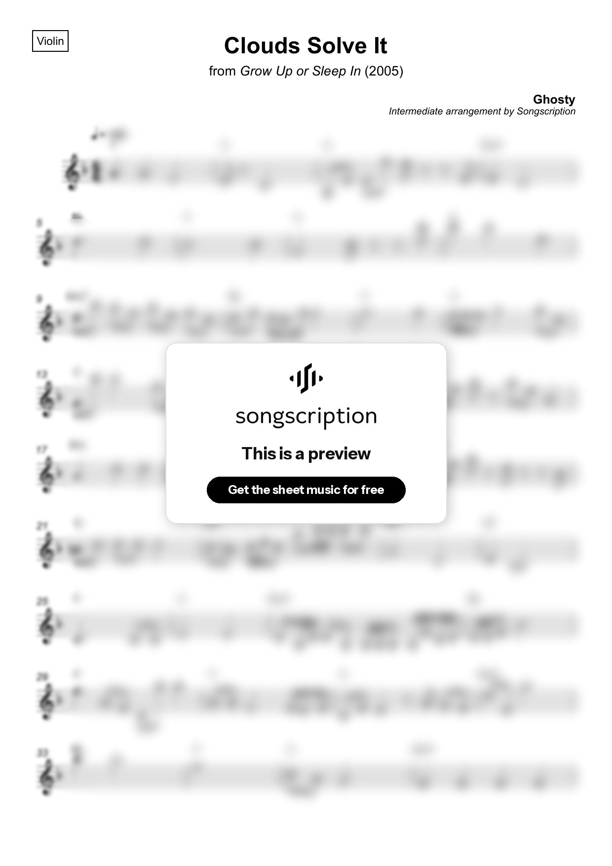 Intermediate Violin Sheet Music for "Clouds Solve It" by Ghosty