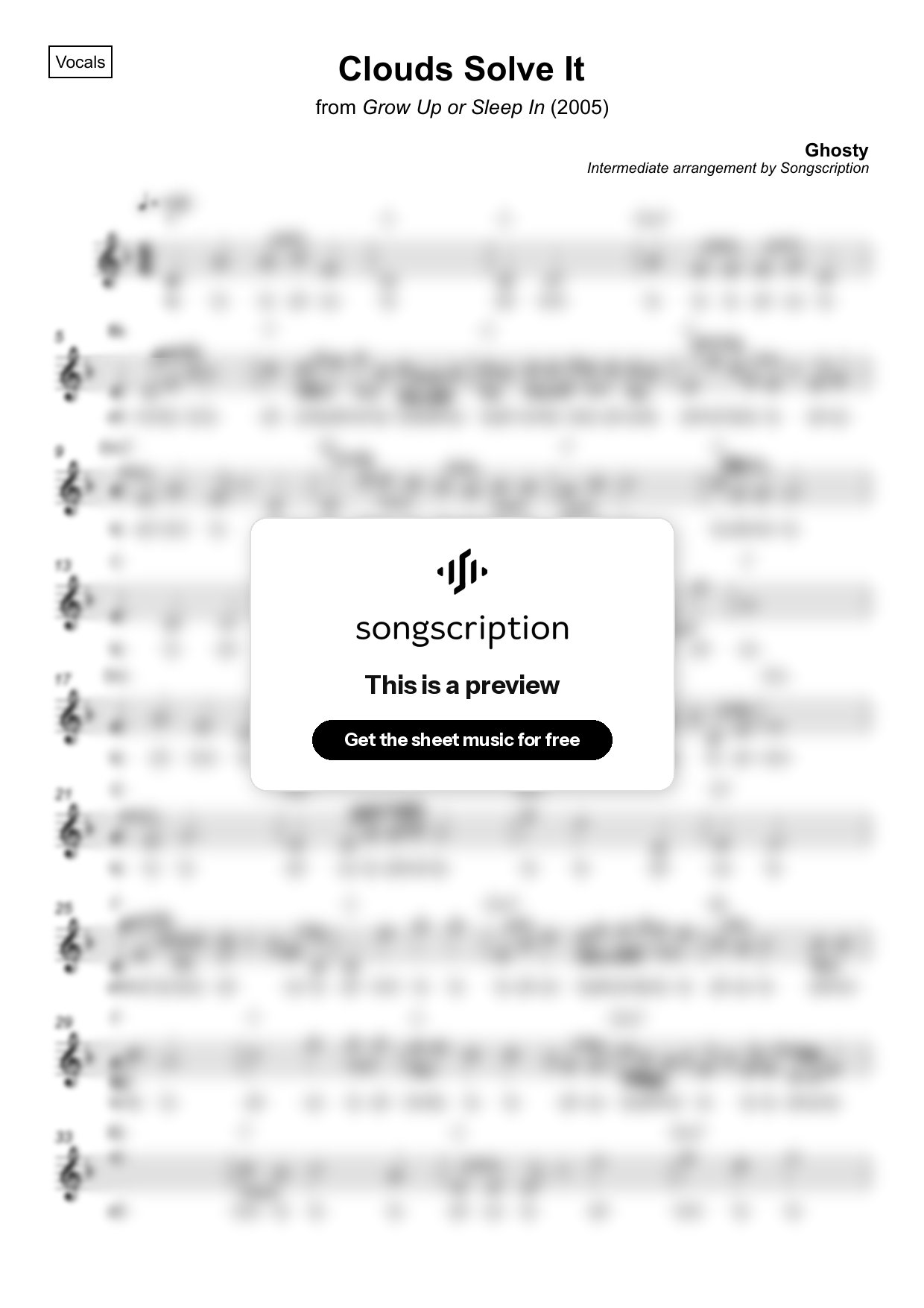 Intermediate Vocals Sheet Music for "Clouds Solve It" by Ghosty