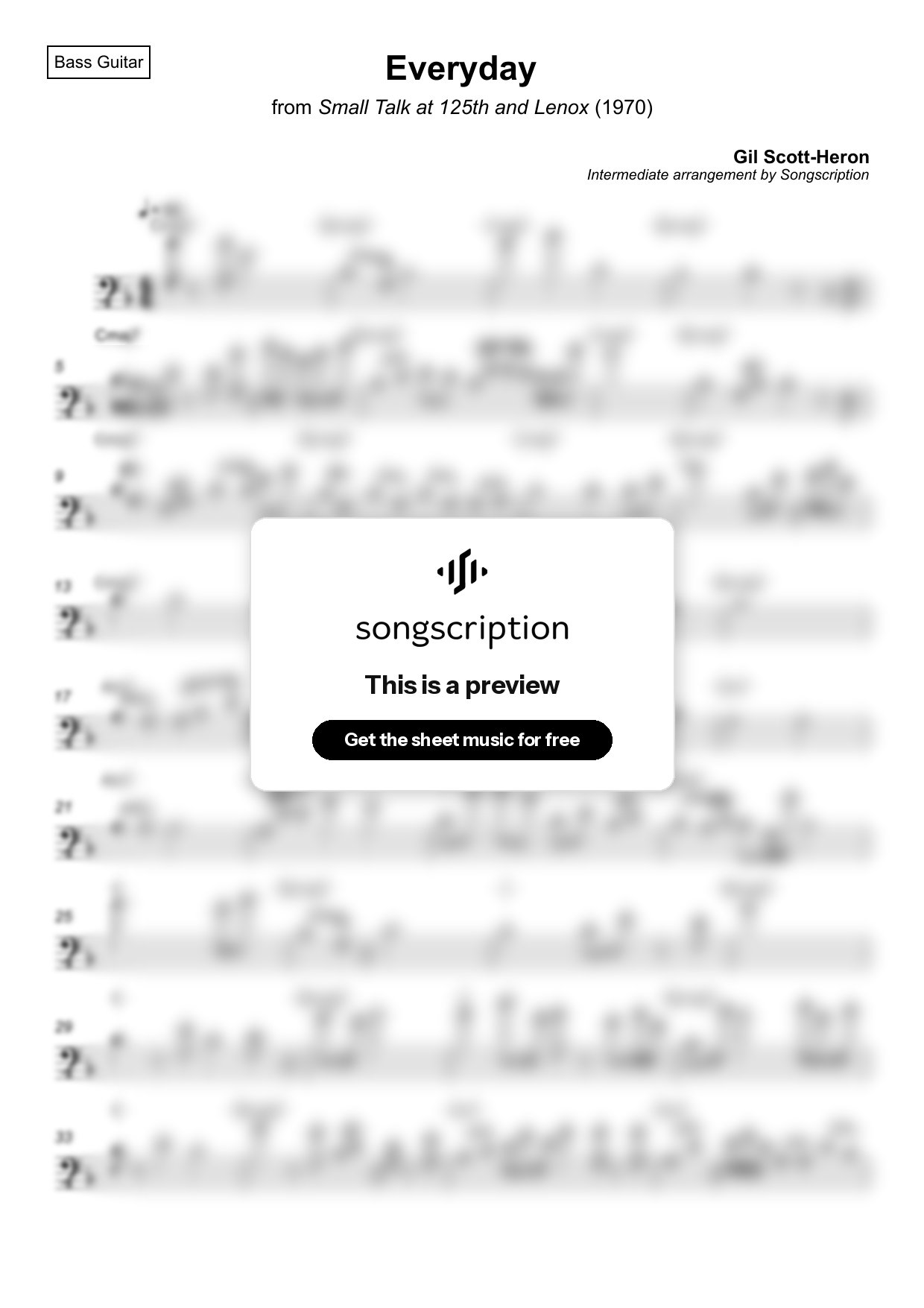 Intermediate Bass Guitar Sheet Music for "Everyday" by Gil Scott-Heron