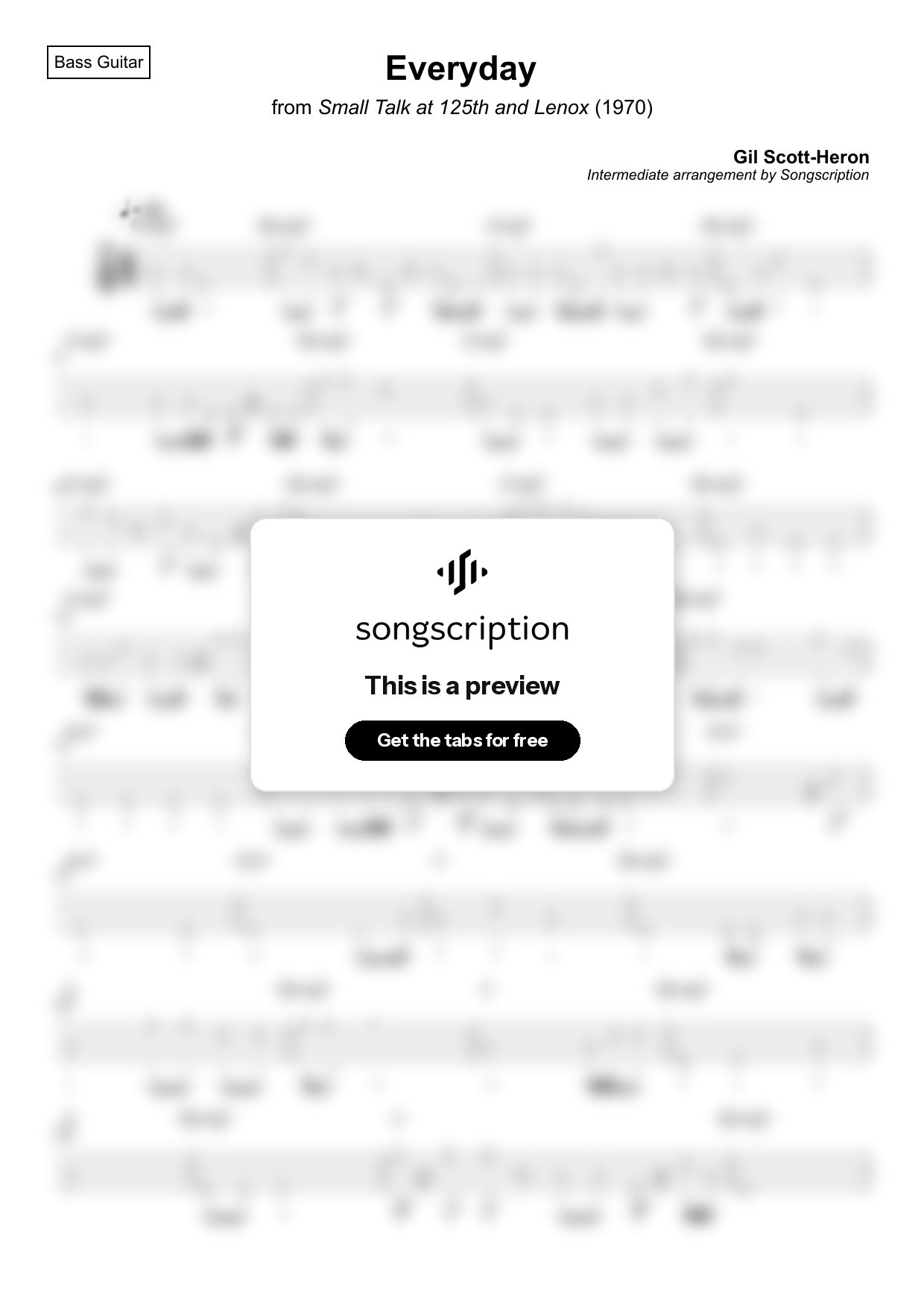 Intermediate Bass Guitar Tabs for "Everyday" by Gil Scott-Heron