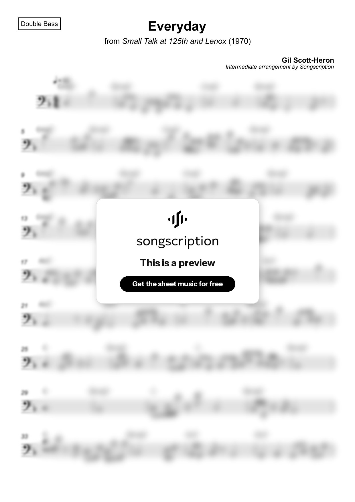 Intermediate Double Bass Sheet Music for "Everyday" by Gil Scott-Heron