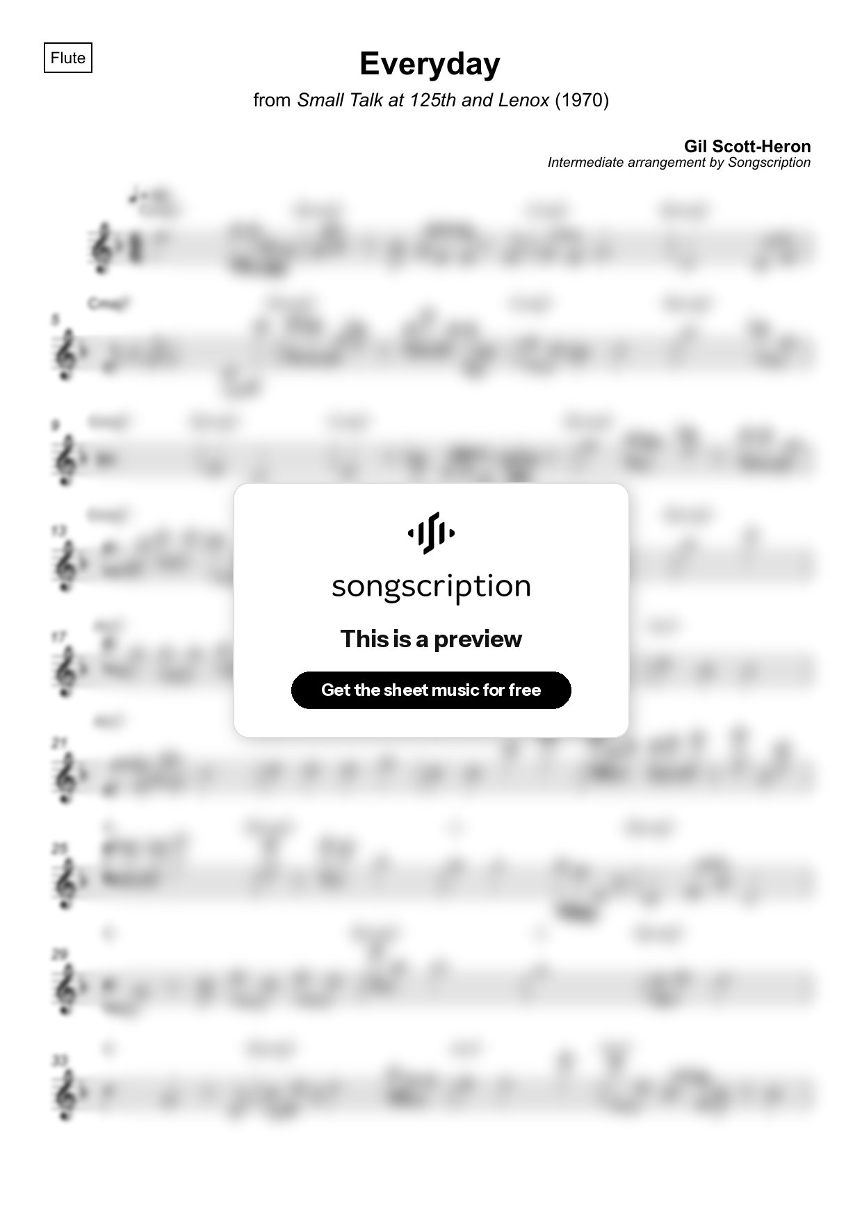 Intermediate Flute Sheet Music for "Everyday" by Gil Scott-Heron