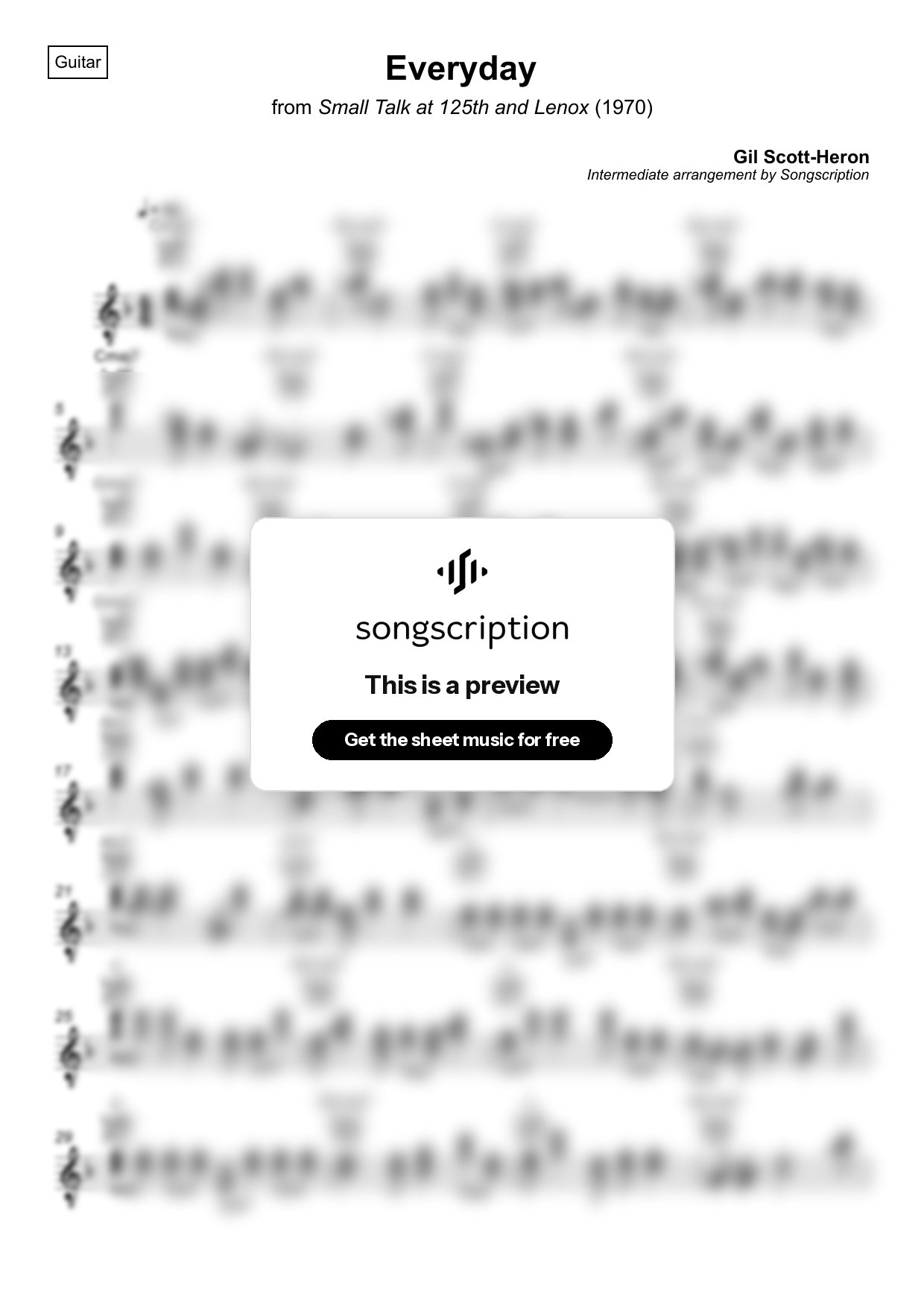Intermediate Acoustic Guitar Sheet Music for "Everyday" by Gil Scott-Heron