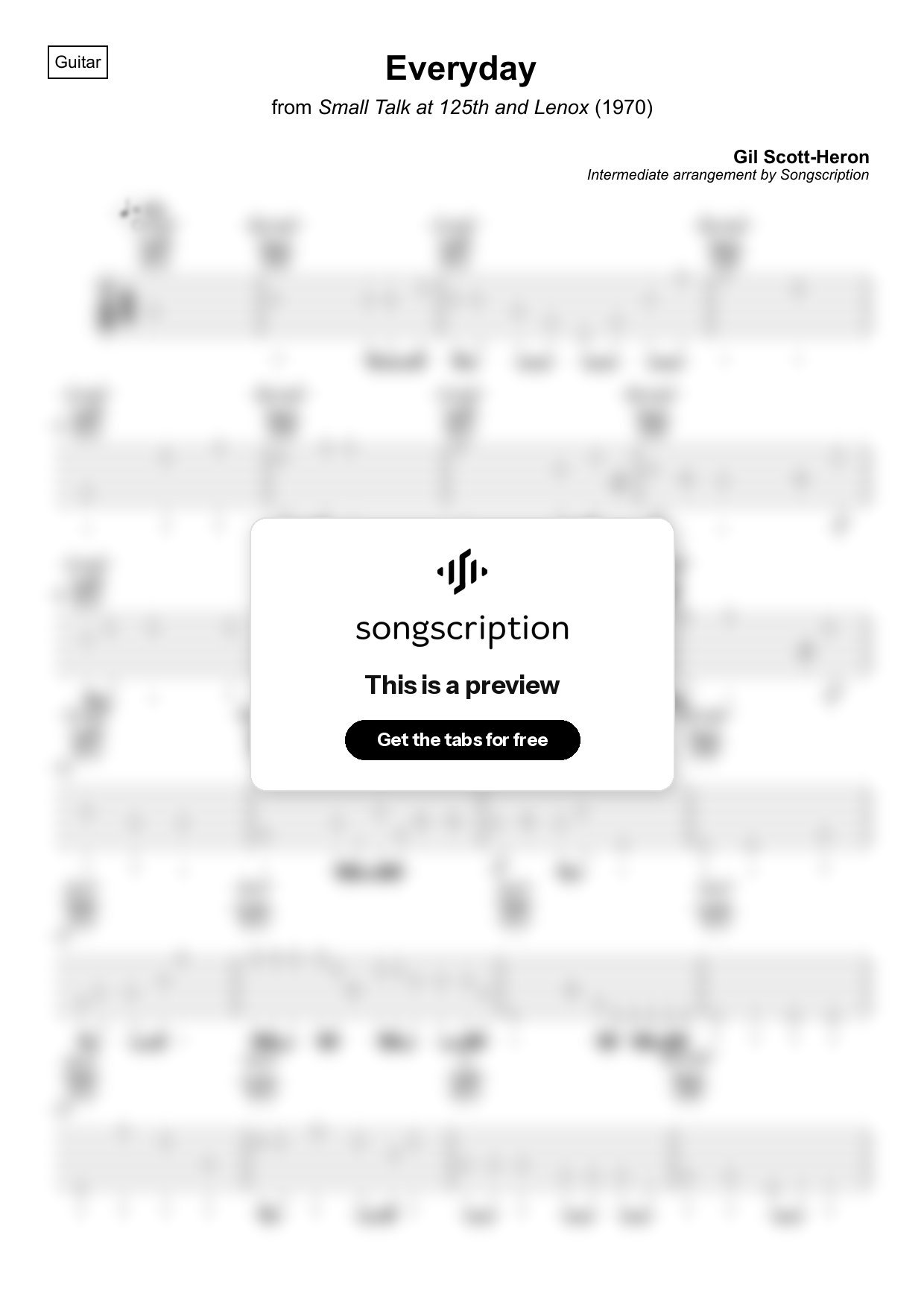 Intermediate Acoustic Guitar Tabs for "Everyday" by Gil Scott-Heron