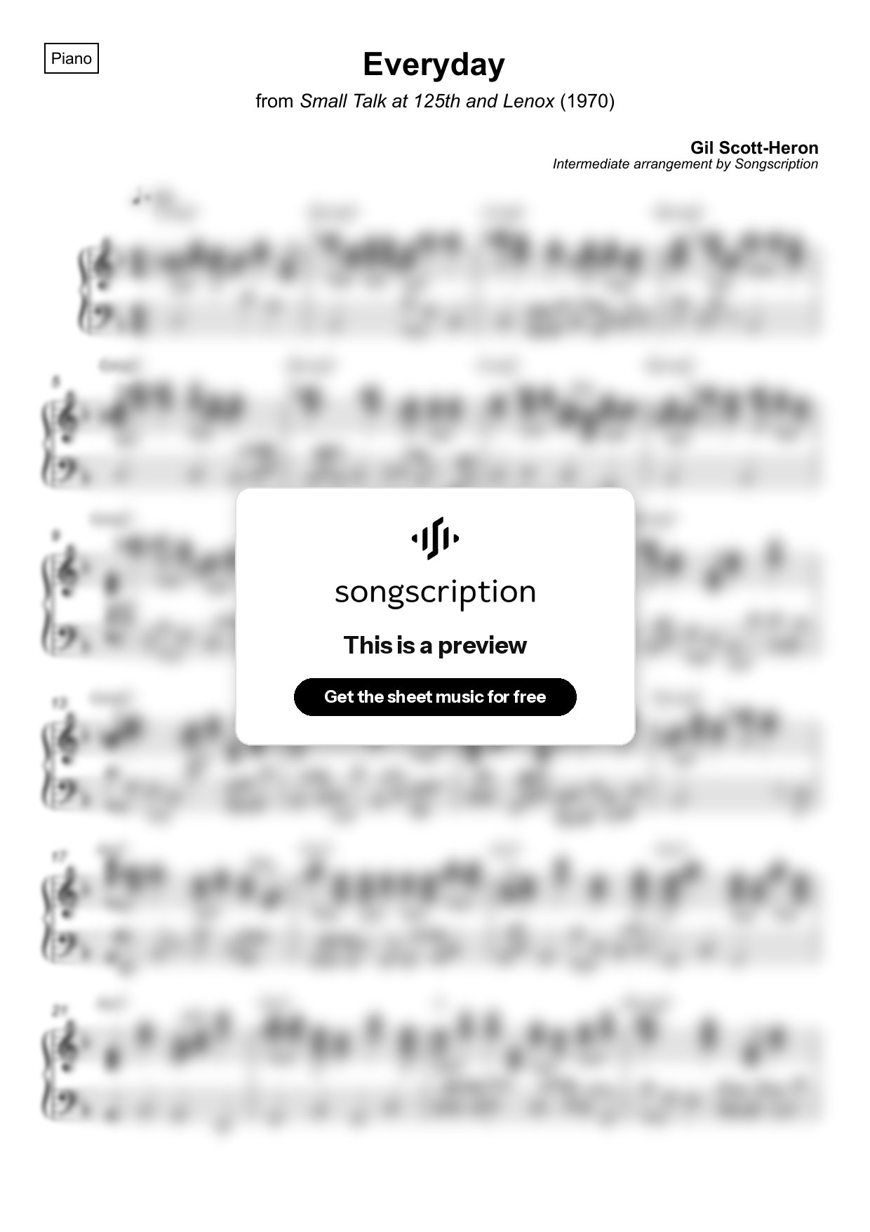 Intermediate Piano Sheet Music for "Everyday" by Gil Scott-Heron