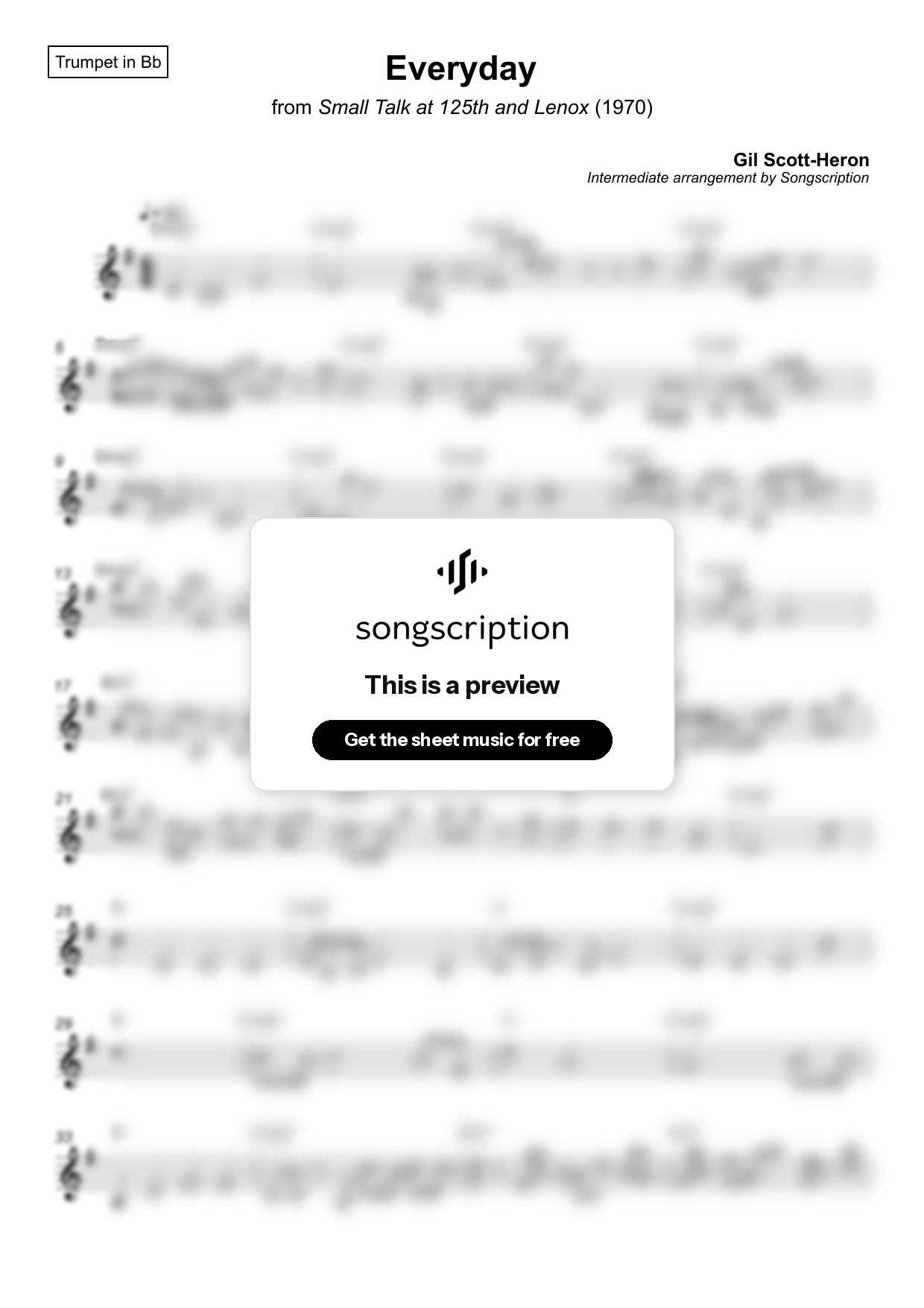 Intermediate Trumpet Sheet Music for "Everyday" by Gil Scott-Heron