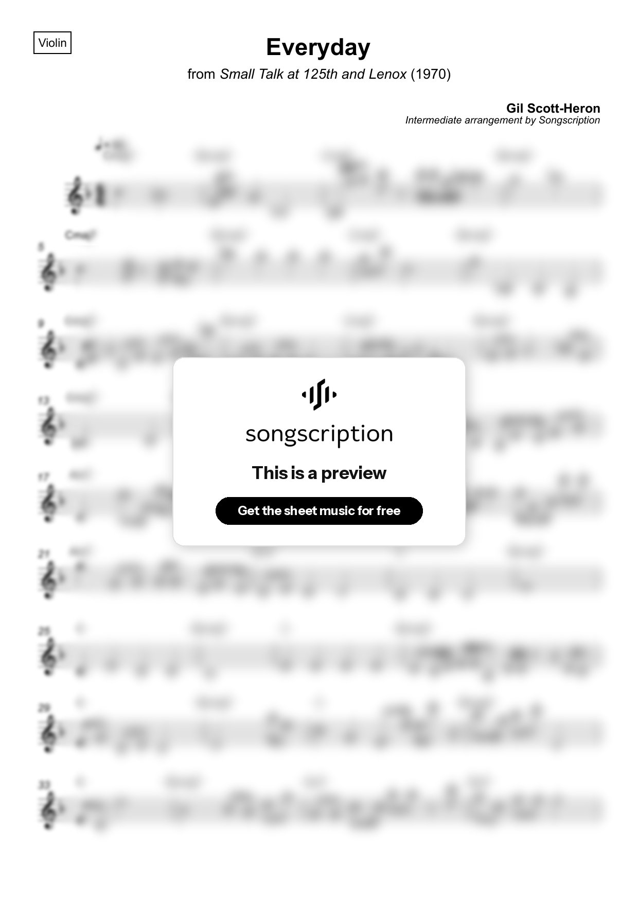 Intermediate Violin Sheet Music for "Everyday" by Gil Scott-Heron