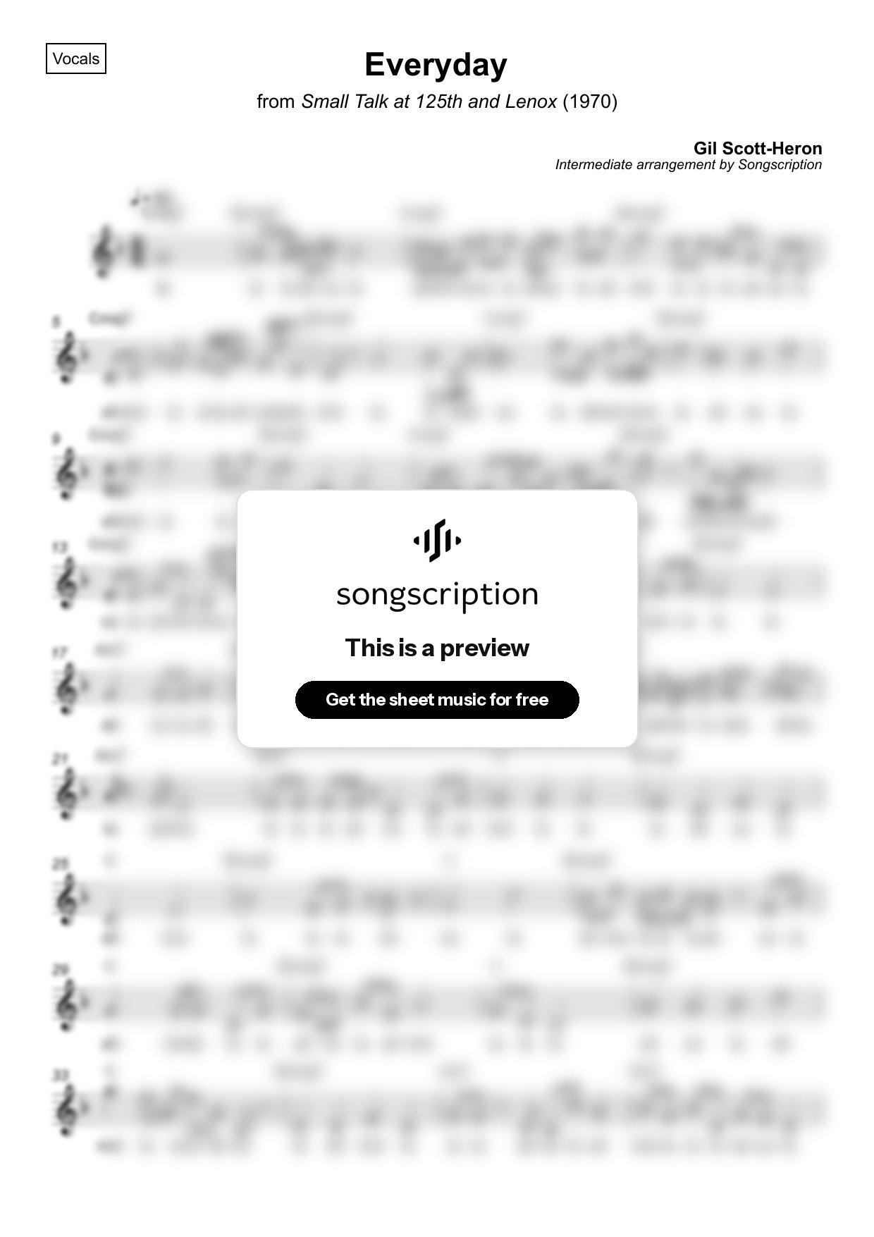 Intermediate Vocals Sheet Music for "Everyday" by Gil Scott-Heron