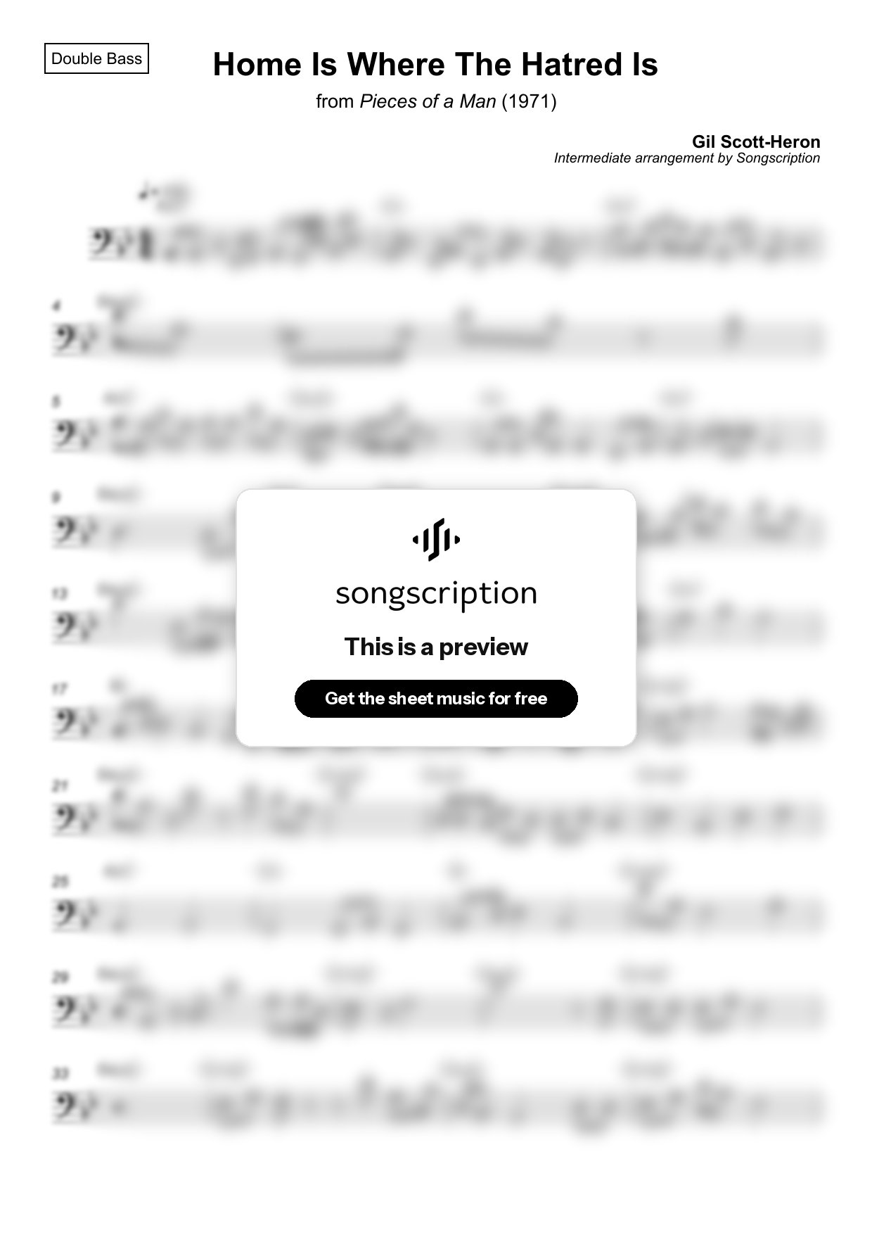 Intermediate Double Bass Sheet Music for "Home Is Where The Hatred Is" by Gil Scott-Heron