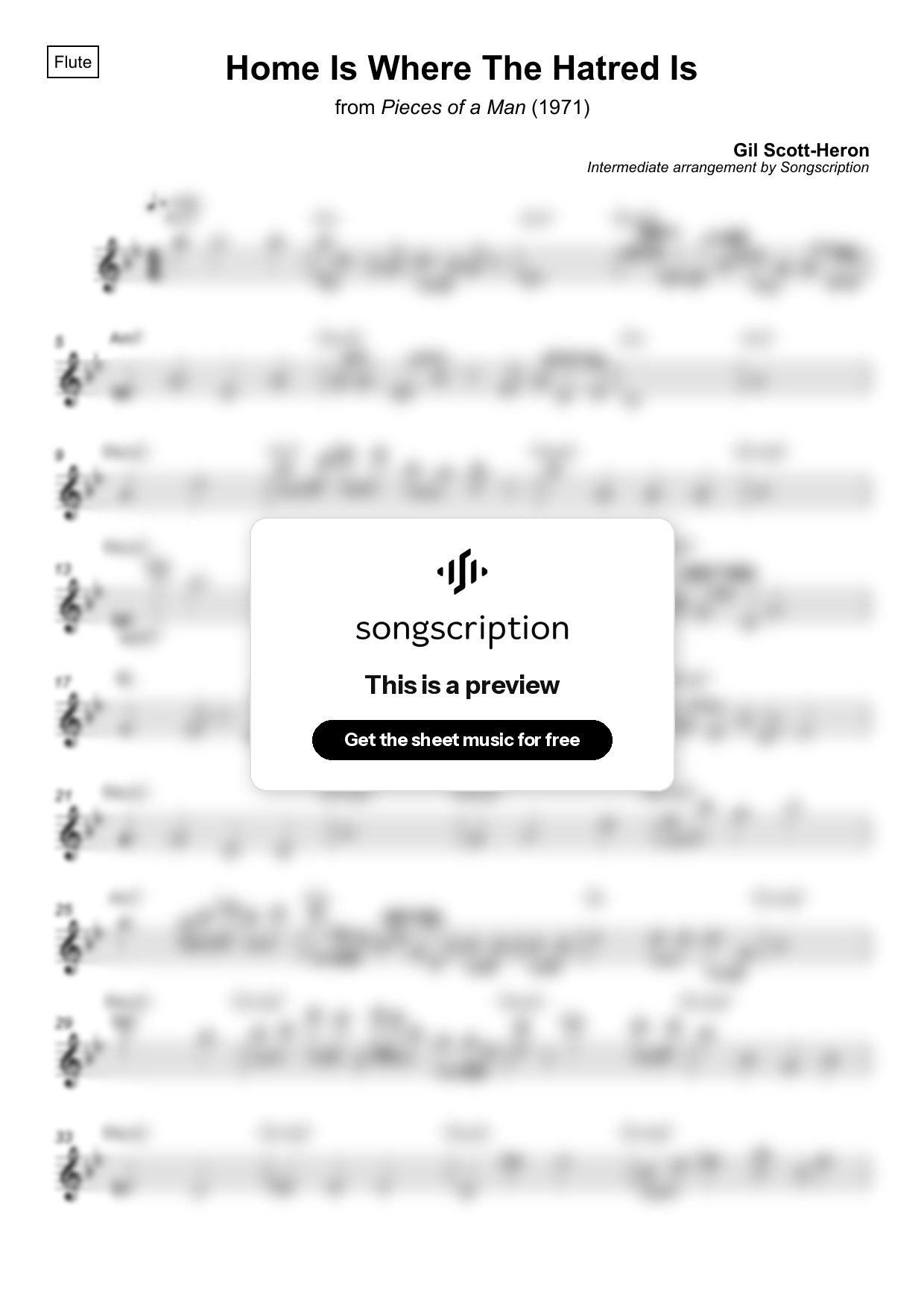 Intermediate Flute Sheet Music for "Home Is Where The Hatred Is" by Gil Scott-Heron