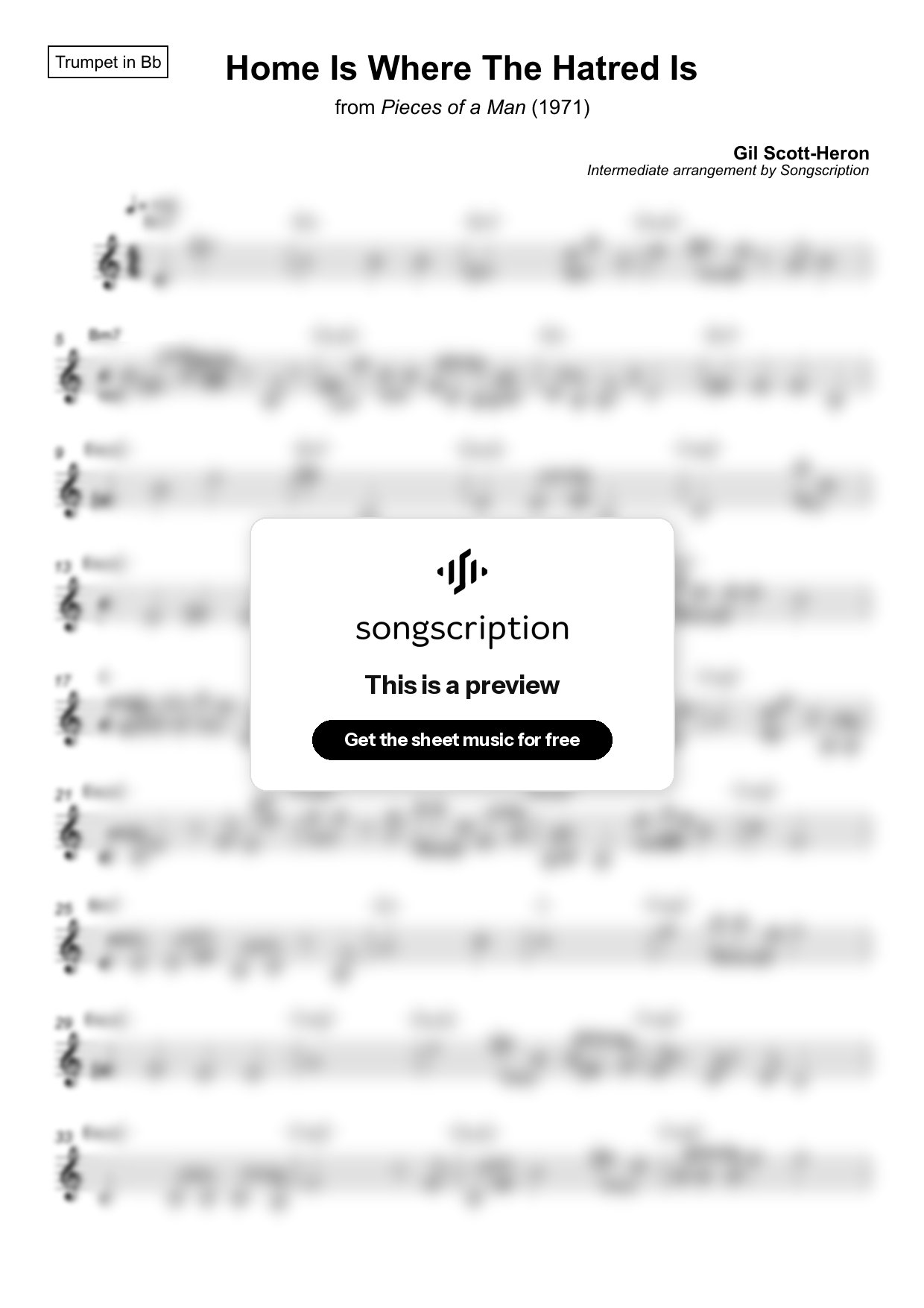 Intermediate Trumpet Sheet Music for "Home Is Where The Hatred Is" by Gil Scott-Heron