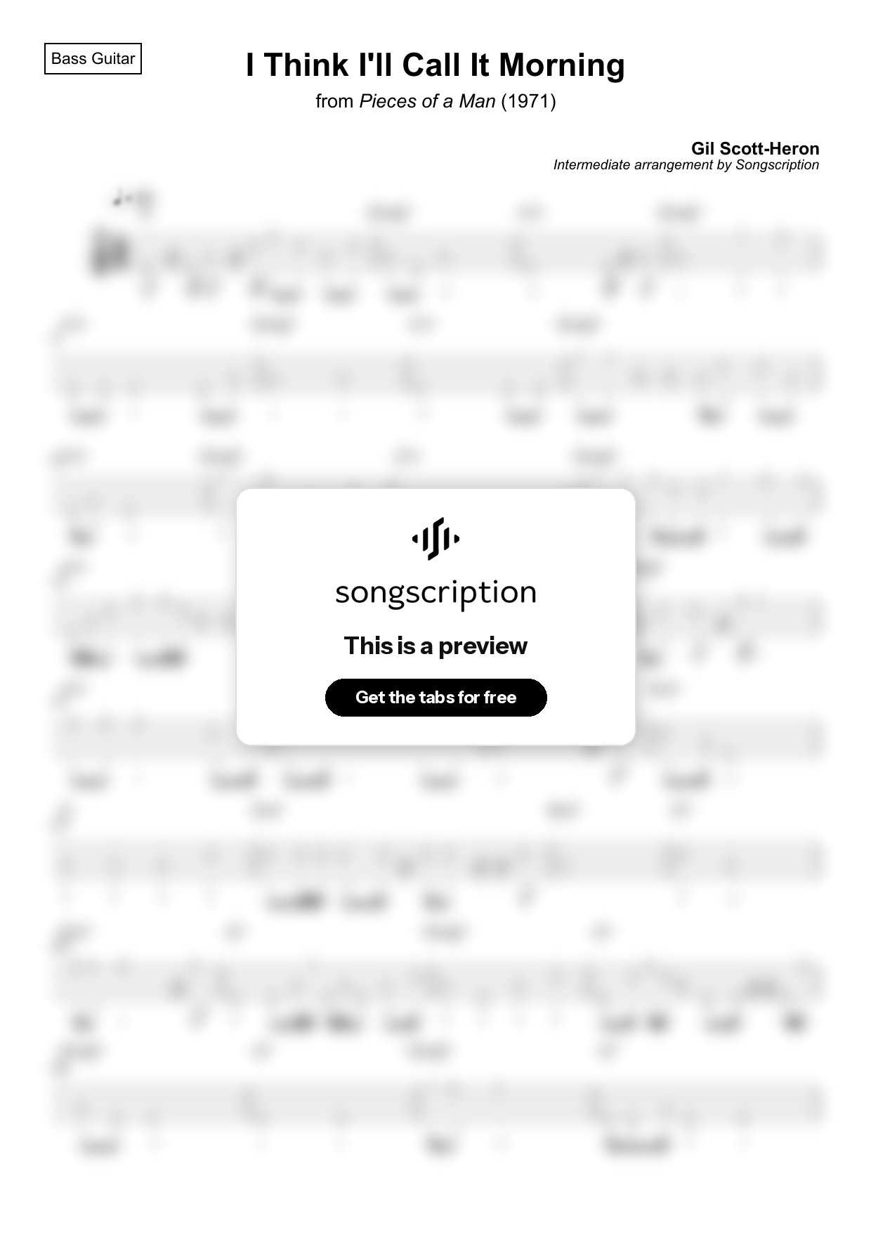 Intermediate Bass Guitar Tabs for "I Think I'll Call It Morning" by Gil Scott-Heron