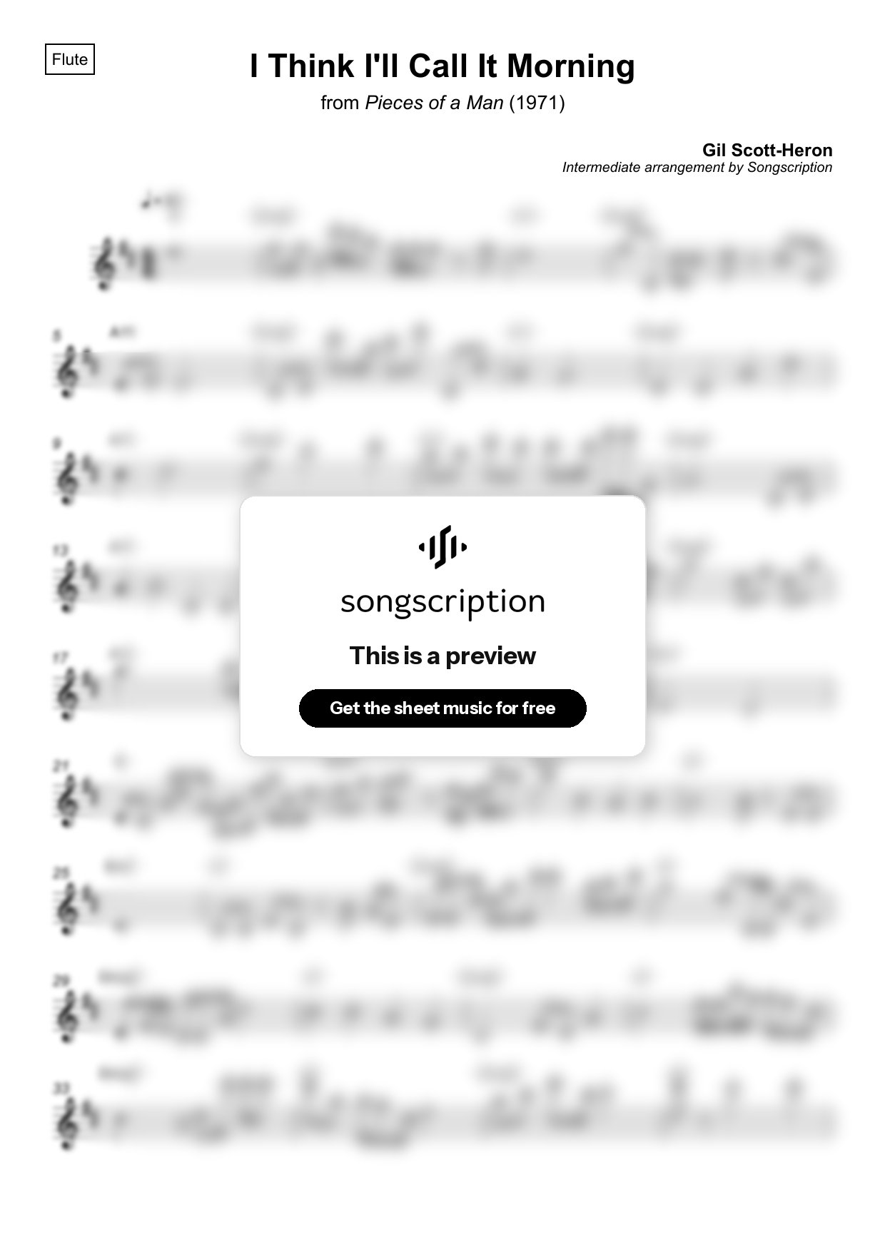 Intermediate Flute Sheet Music for "I Think I'll Call It Morning" by Gil Scott-Heron