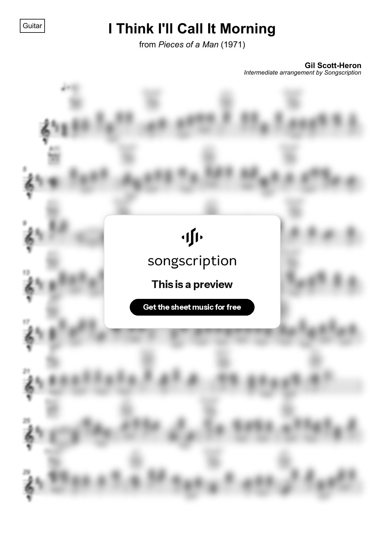 Intermediate Acoustic Guitar Sheet Music for "I Think I'll Call It Morning" by Gil Scott-Heron