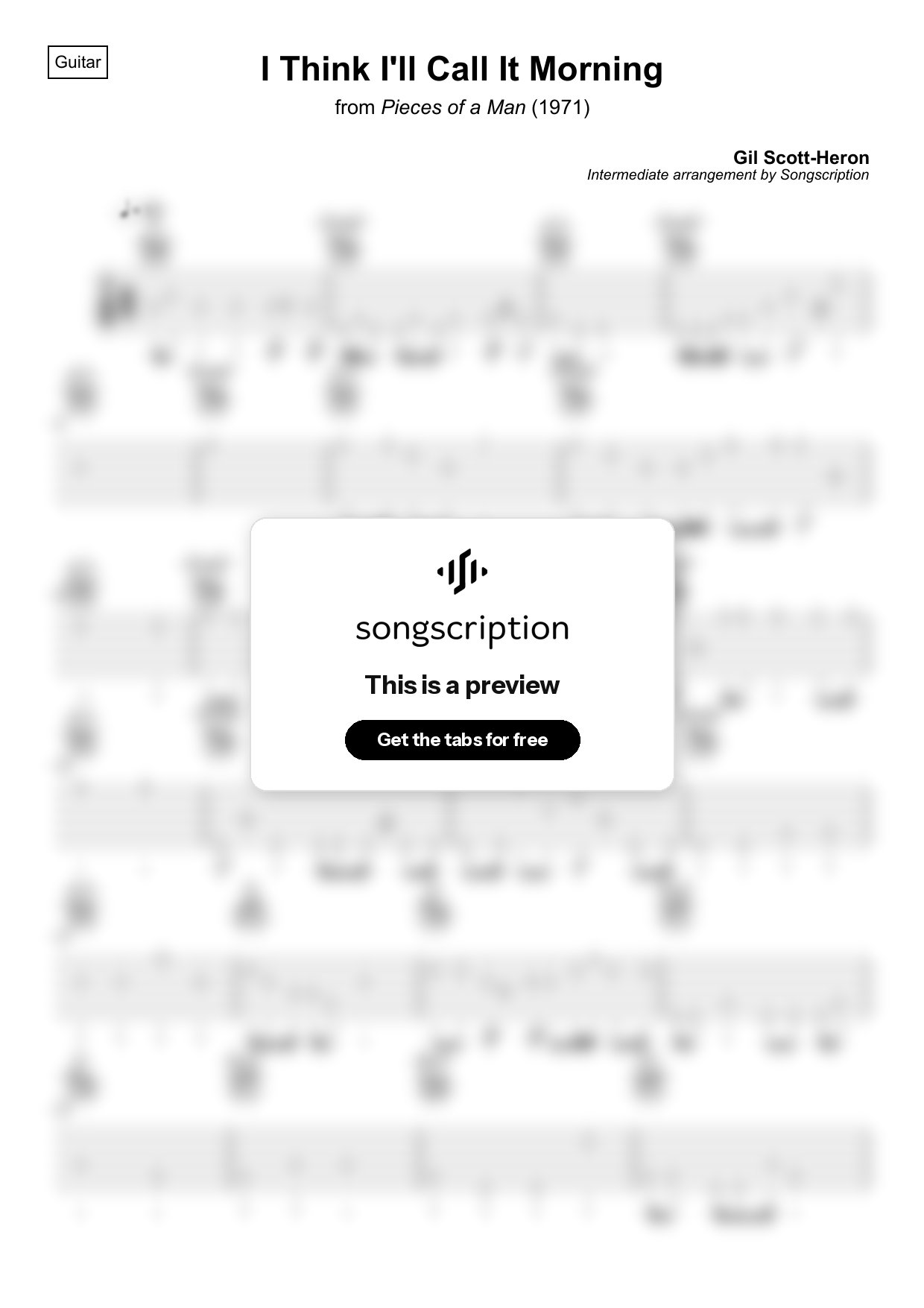 Intermediate Acoustic Guitar Tabs for "I Think I'll Call It Morning" by Gil Scott-Heron