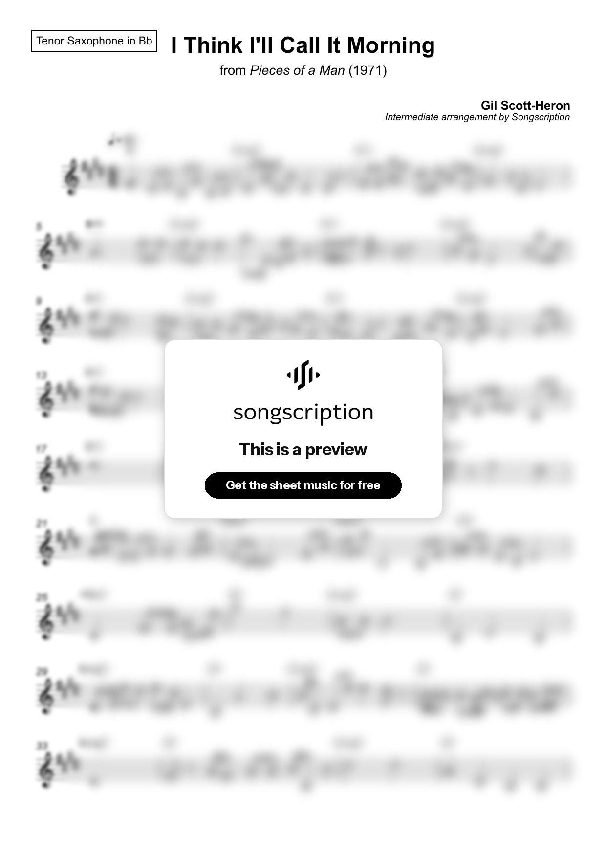 Intermediate Tenor Sax Sheet Music for "I Think I'll Call It Morning" by Gil Scott-Heron