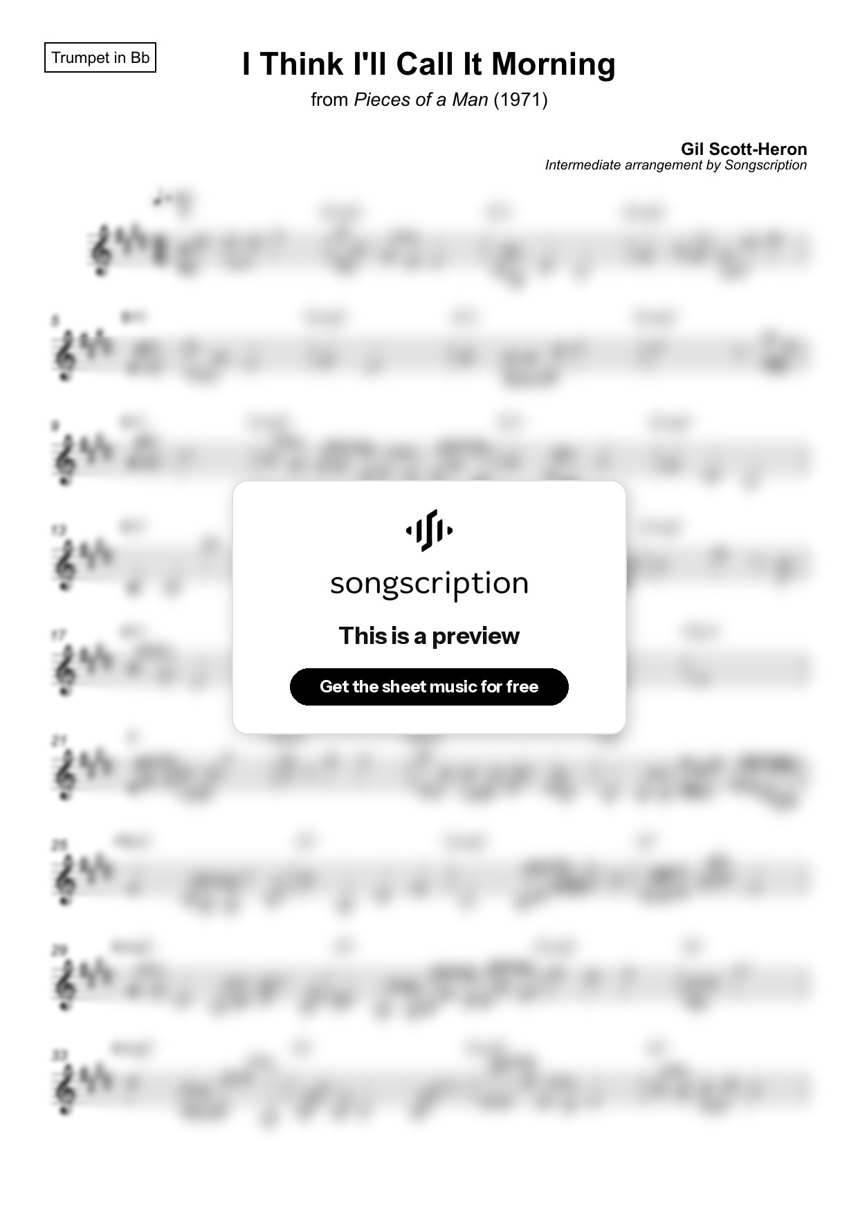 Intermediate Trumpet Sheet Music for "I Think I'll Call It Morning" by Gil Scott-Heron