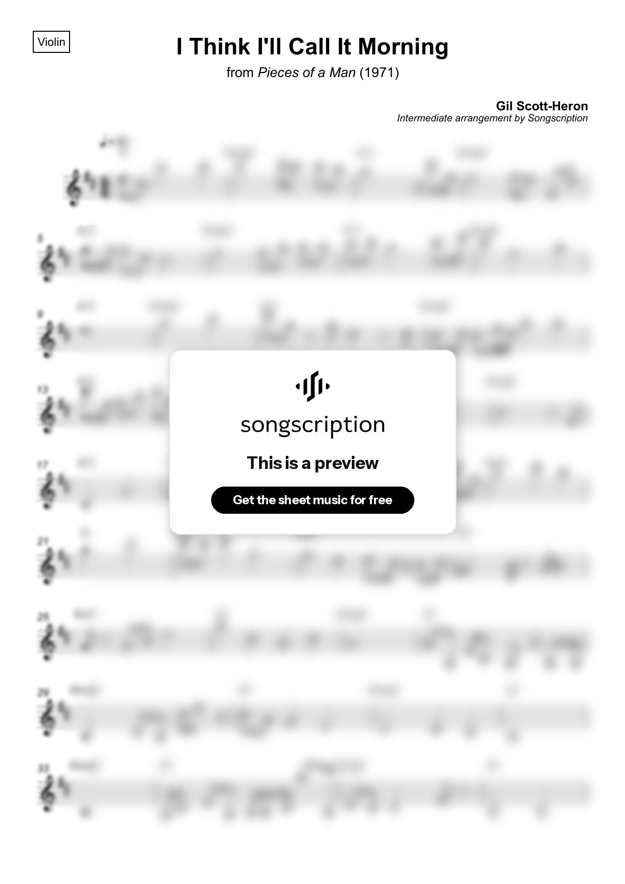 Intermediate Violin Sheet Music for "I Think I'll Call It Morning" by Gil Scott-Heron