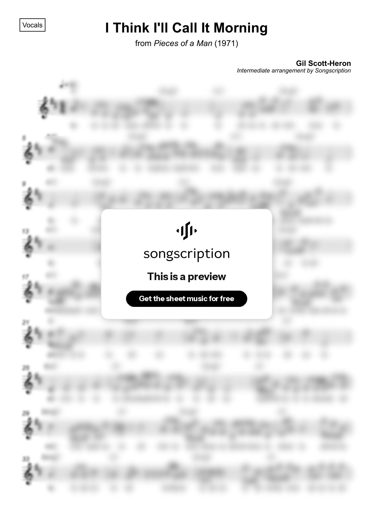 Intermediate Vocals Sheet Music for "I Think I'll Call It Morning" by Gil Scott-Heron