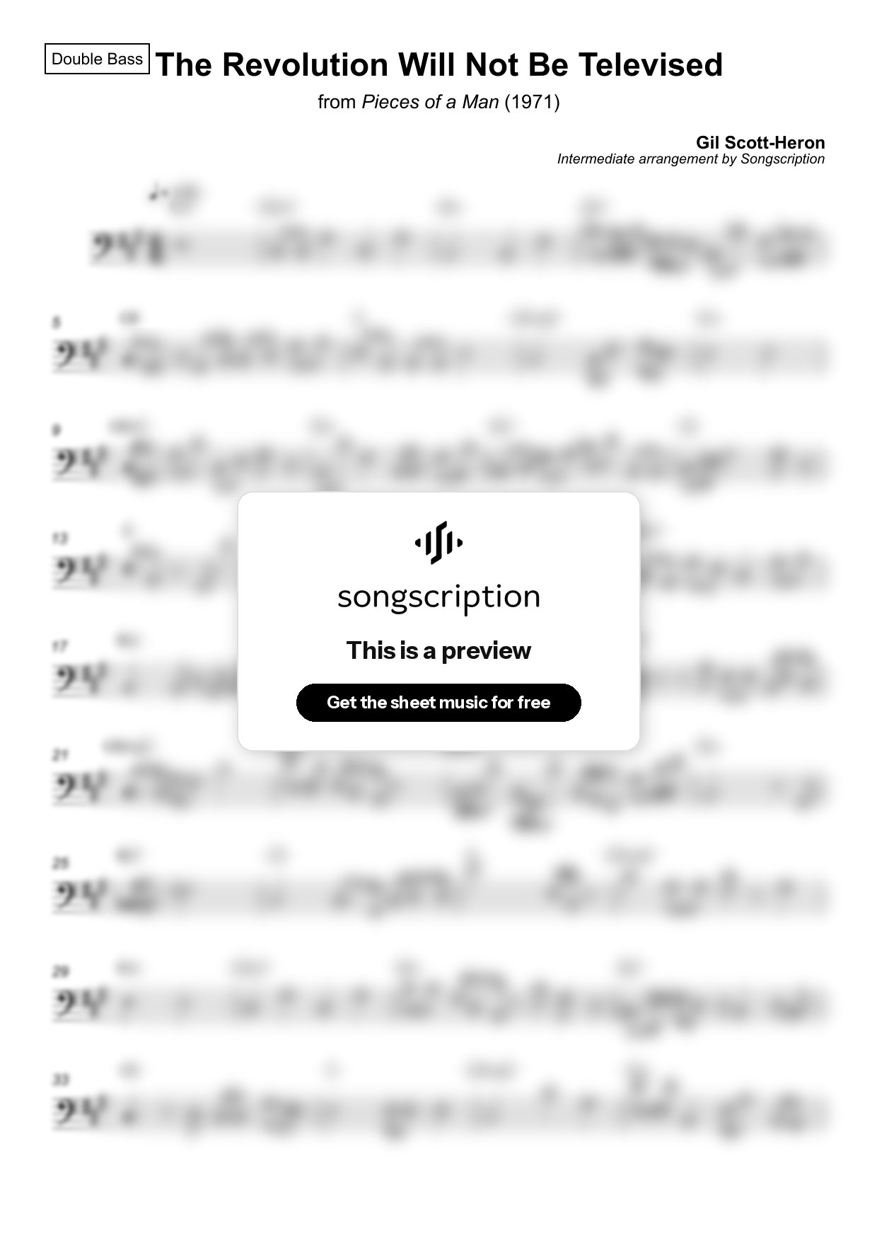 Intermediate Double Bass Sheet Music for "The Revolution Will Not Be Televised" by Gil Scott-Heron