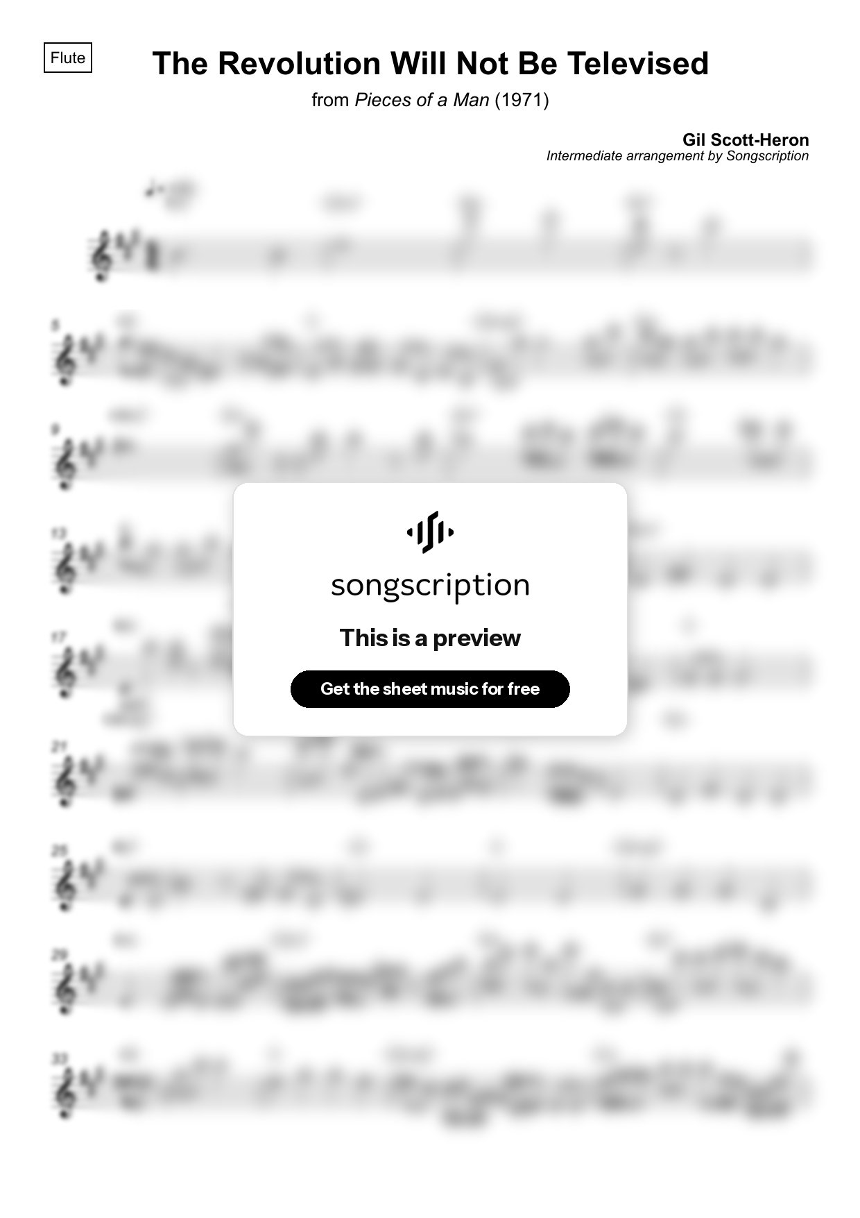 Intermediate Flute Sheet Music for "The Revolution Will Not Be Televised" by Gil Scott-Heron