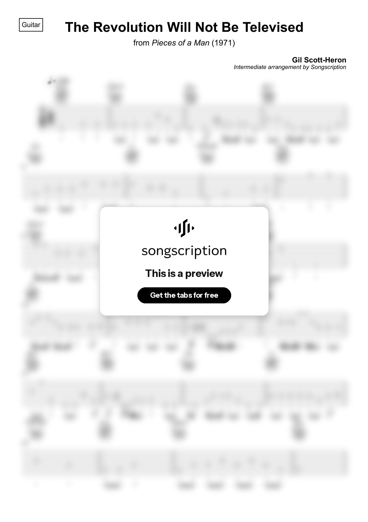 Intermediate Acoustic Guitar Tabs for "The Revolution Will Not Be Televised" by Gil Scott-Heron