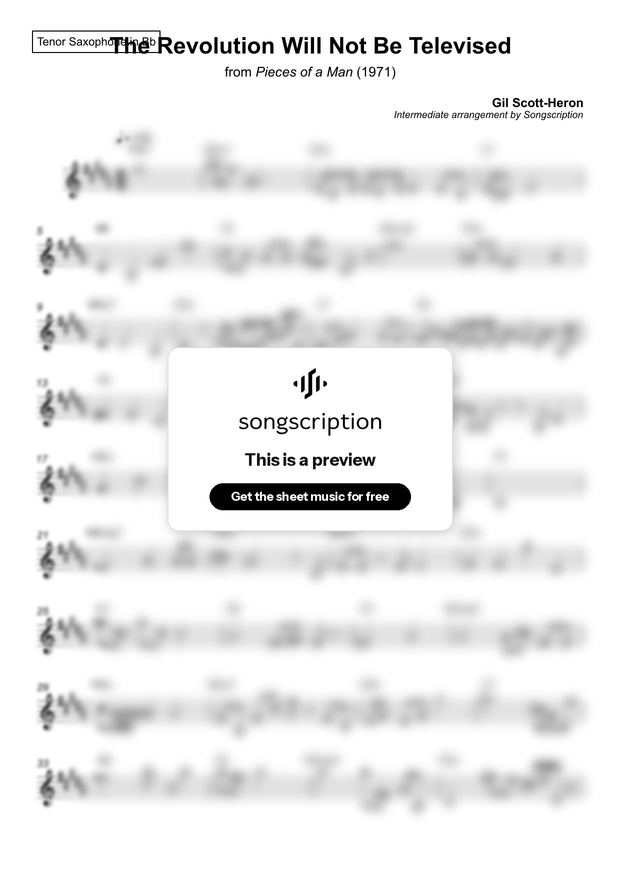 Intermediate Tenor Sax Sheet Music for "The Revolution Will Not Be Televised" by Gil Scott-Heron