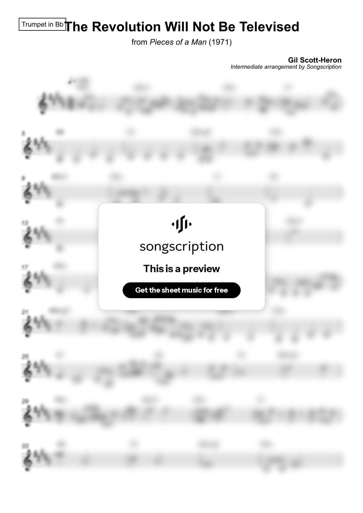 Intermediate Trumpet Sheet Music for "The Revolution Will Not Be Televised" by Gil Scott-Heron