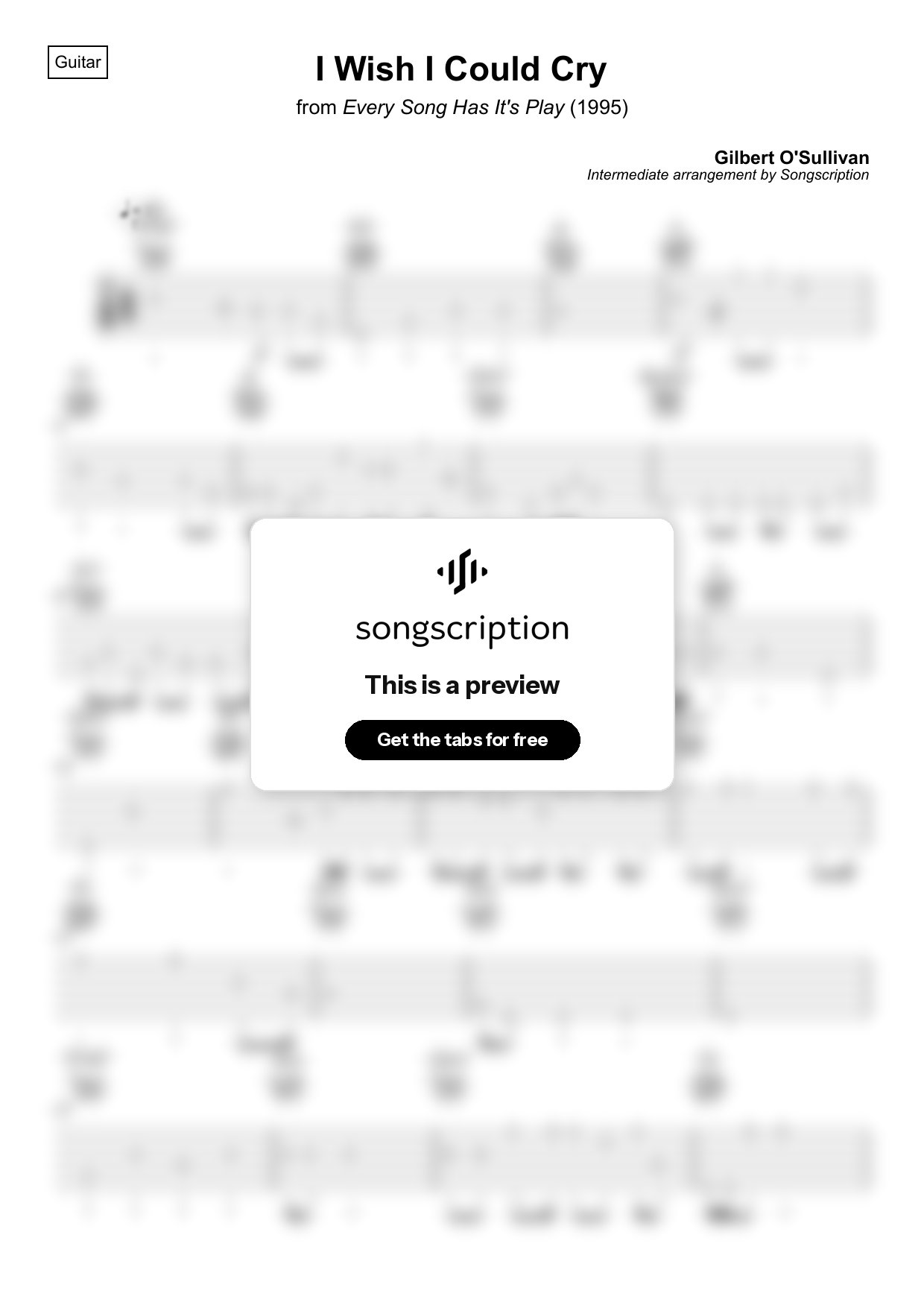 Intermediate Acoustic Guitar Tabs for "I Wish I Could Cry" by Gilbert O'Sullivan