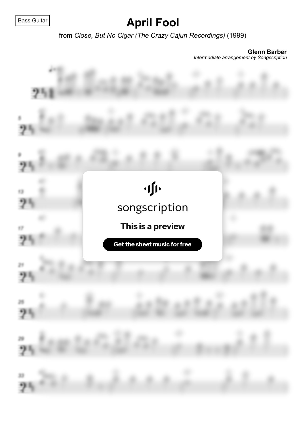 Intermediate Bass Guitar Sheet Music for "April Fool" by Glenn Barber