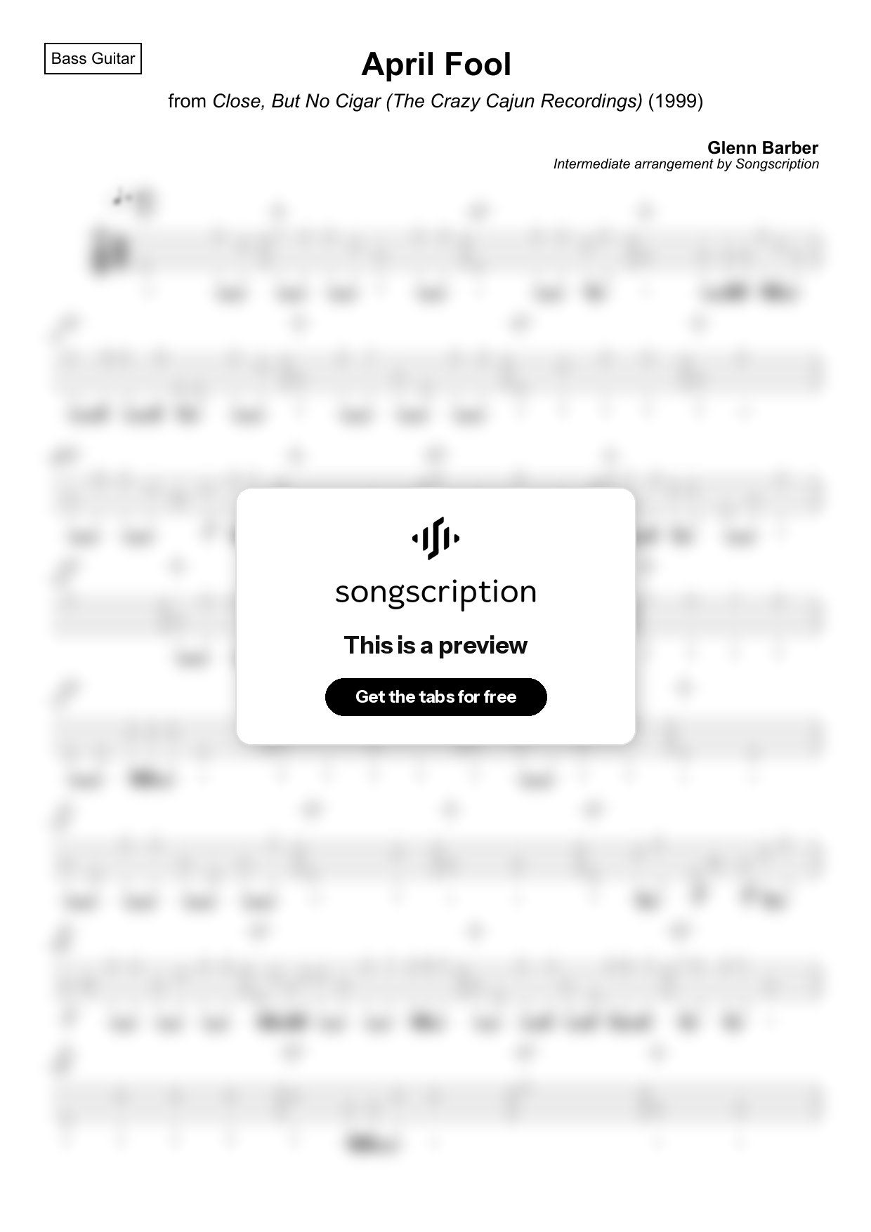 Intermediate Bass Guitar Tabs for "April Fool" by Glenn Barber