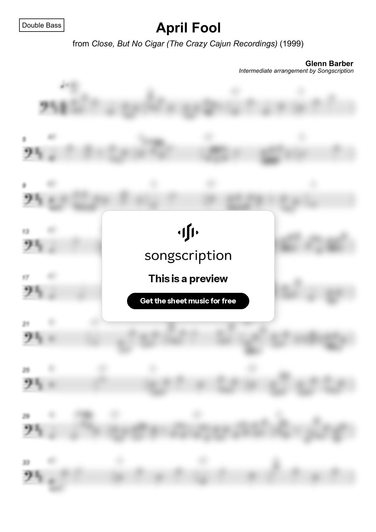 Intermediate Double Bass Sheet Music for "April Fool" by Glenn Barber