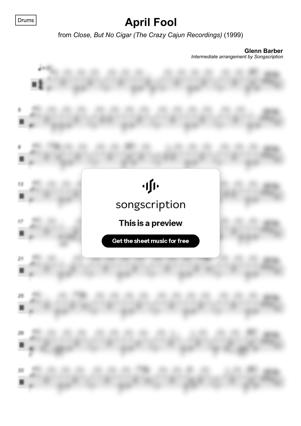 Intermediate Drums Sheet Music for "April Fool" by Glenn Barber
